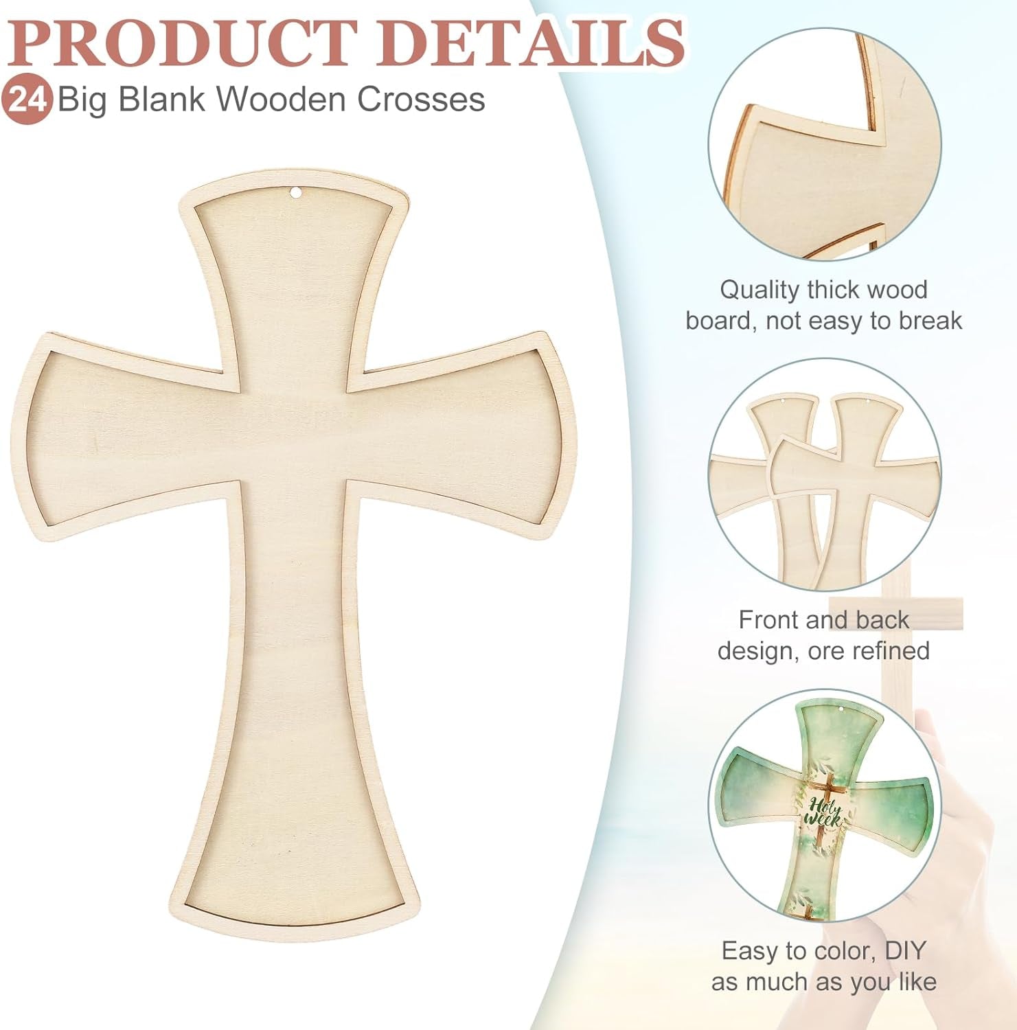 24 Pcs Unfinished Wooden Crosses for Crafts 8.9 X 6.5 Inch Large Blank Wooden Cross with String DIY Christmas Religious Craft Hanging Crosses Ornaments Wood Cross Bulk Projects Home Wall Decor