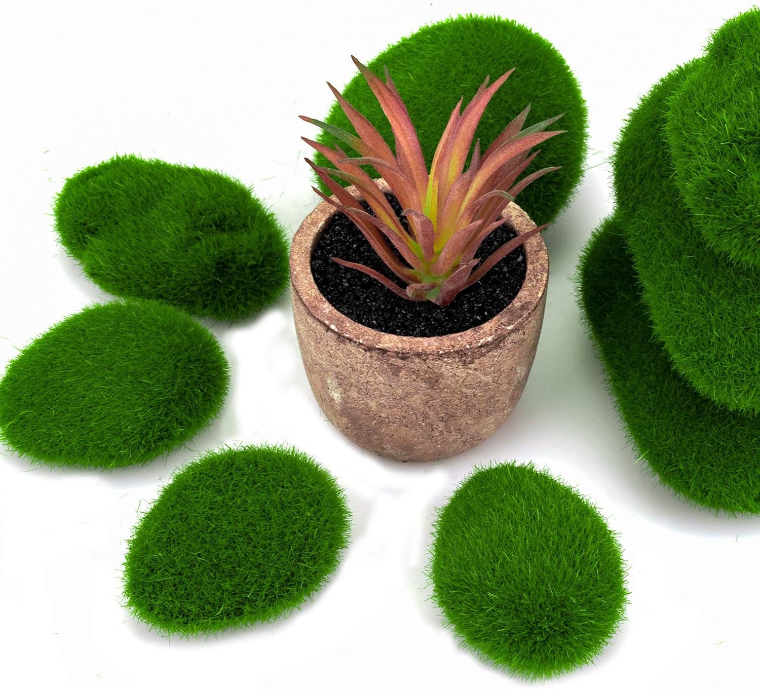 50 Pcs 5 Size Artificial Moss Rocks Decorative Faux Green Moss Covered Stones Fake Moss Balls for Garden Decor DIY Floral Arrangements Plant Poted Decoration