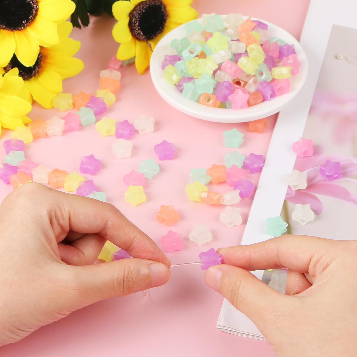 200 Pcs Glow in Dark Star Beads for Jewelry Making, Luminous Star Pony Beads Bulk with Box, 13Mm Star Beads Charms, Glow in Dark Beads for DIY Crafts Bracelet