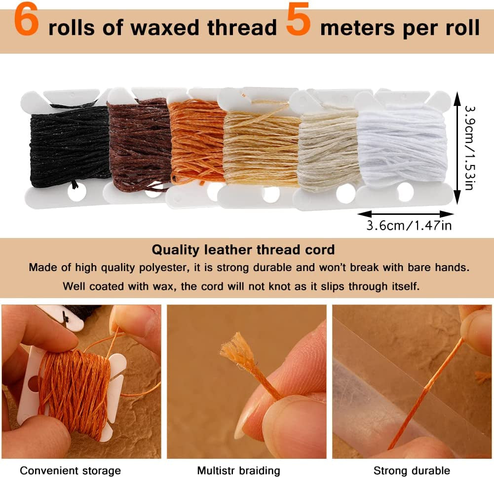 59 Pcs Leather Sewing Kit Leather Needles for Hand Sewing,Heavy Duty Sewing Upholstery Repair Kit Waxed Thread Large-Eye Stitching Needles for Carseat Backpack Carpet Boots Shoes Canvas Sofa