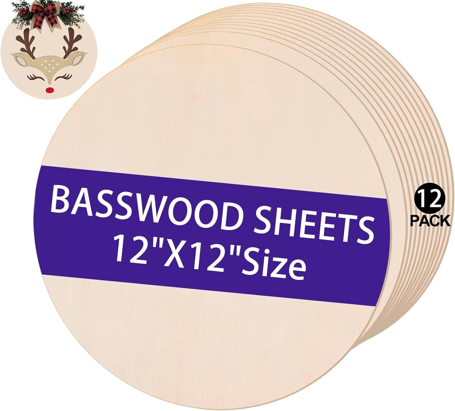 12 Pack 12" Wood Circles for Crafts, round Wooden Discs for Crafts, 3Mm Unfinished Blank Wood Signs for DIY Crafts, Door Hanger, Sign, Wood Burning, Painting, Christmas Halloween Decor