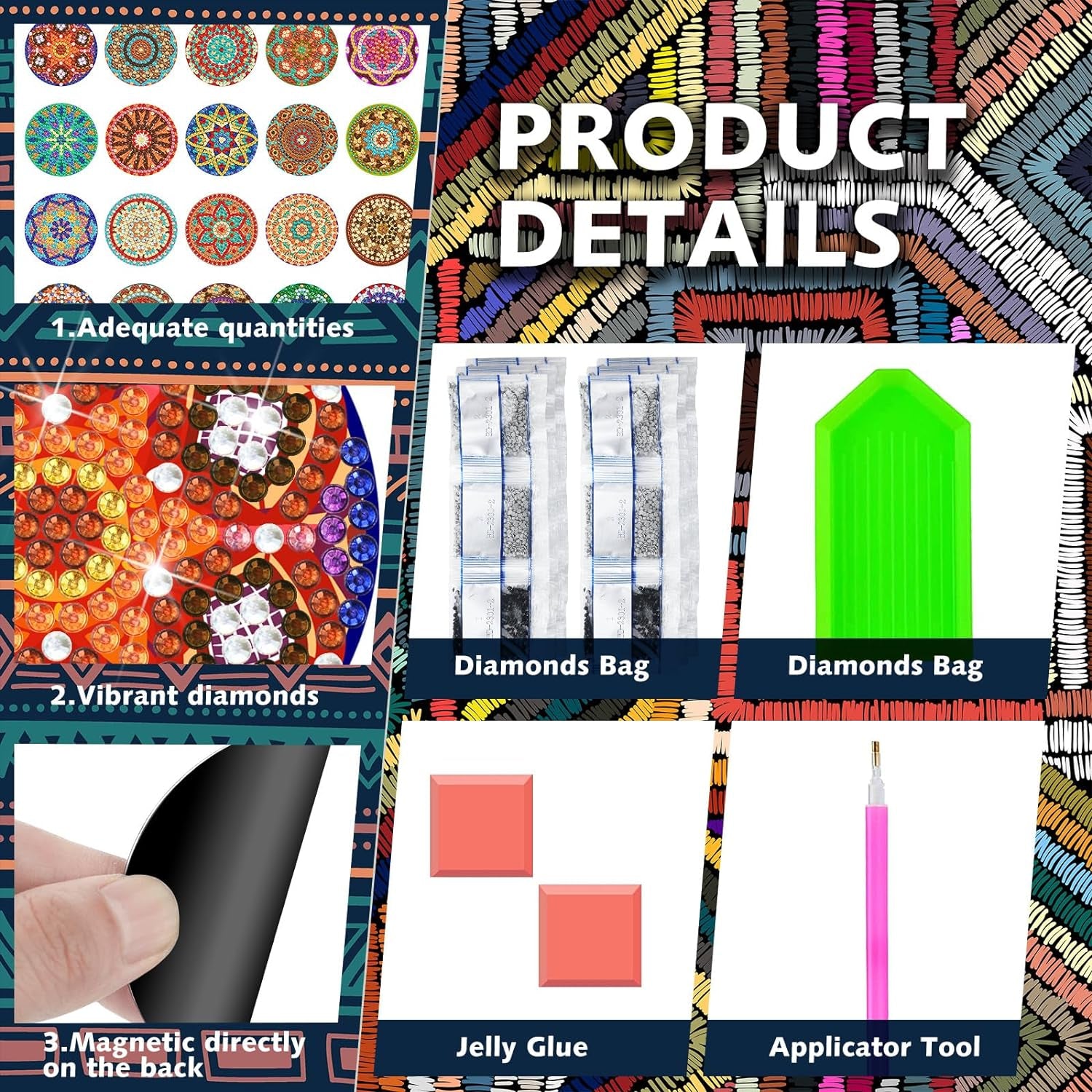 20 Pcs Mandala Refrigerator Diamond Painting Magnets Boho Diamond Painting Kits Fridge Diamond Art Magnets Diamond Art Kits Diamond Painting Stickers for Adults DIY Home Decor