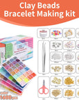 21600 Pcs Clay Beads Bracelet Making Kit, 144 Colors 6 Boxes Polymer Heishi Clay Beads for Jewelry Making, Flat round Beads with Letter Beads Charms Elastic String Gifts for Kids Ages 6+
