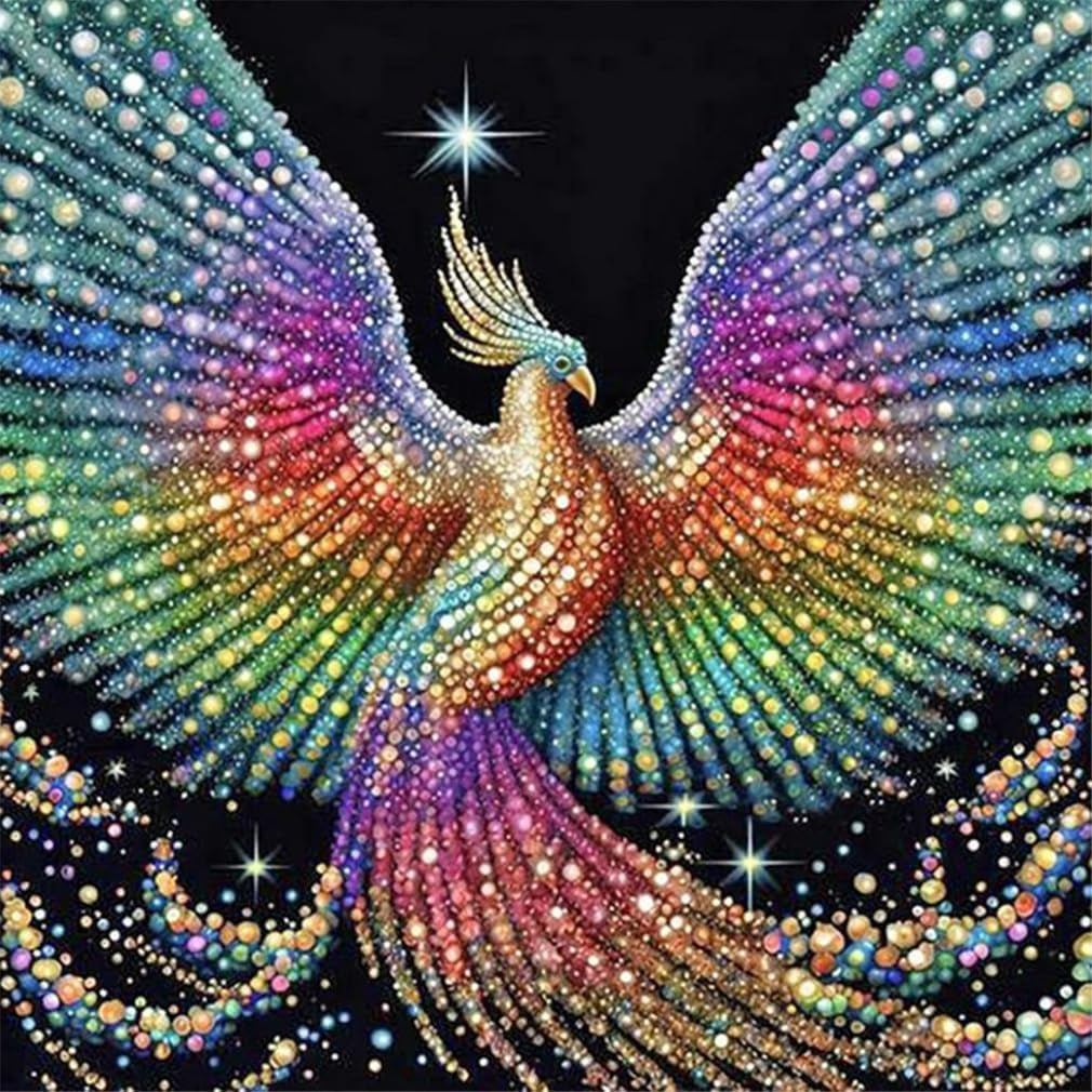 5D Phoenix Diamond Painting Kits for Adult, Fire Phoenix Full Drill round Diamond Cross Stitch Colorful Painting by Number Rhinestone Embroidery Arts Craft Diamond Art 12X12 Inch