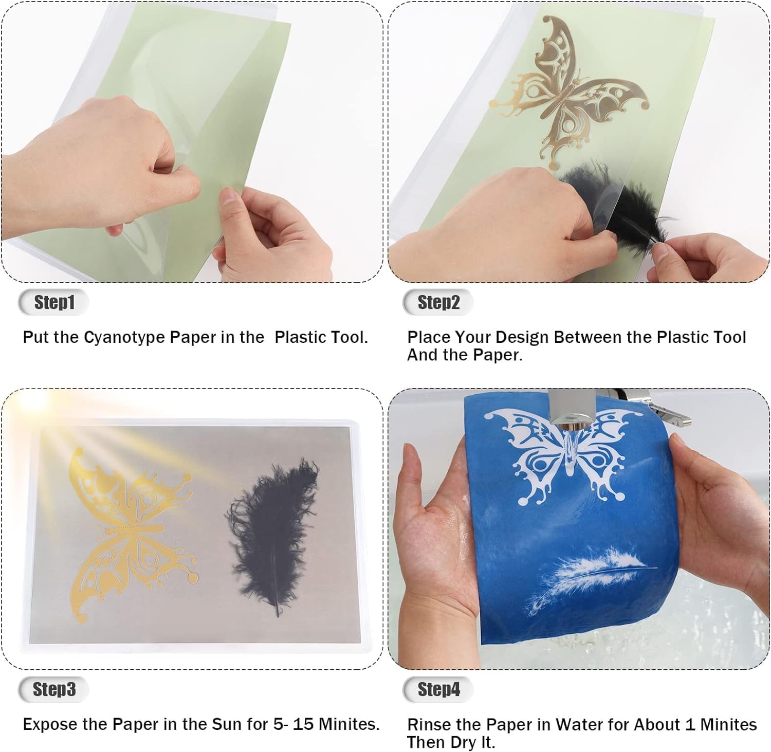 60 Sheets Sun Print Paper Cyanotype Paper Kit, A5 Sun Art Paper with 1 Plastic Tool for Sun Printing, Light Sensitive Solar Photography Paper for Kids DIY Crafts (5.8X 8.3 Inch)