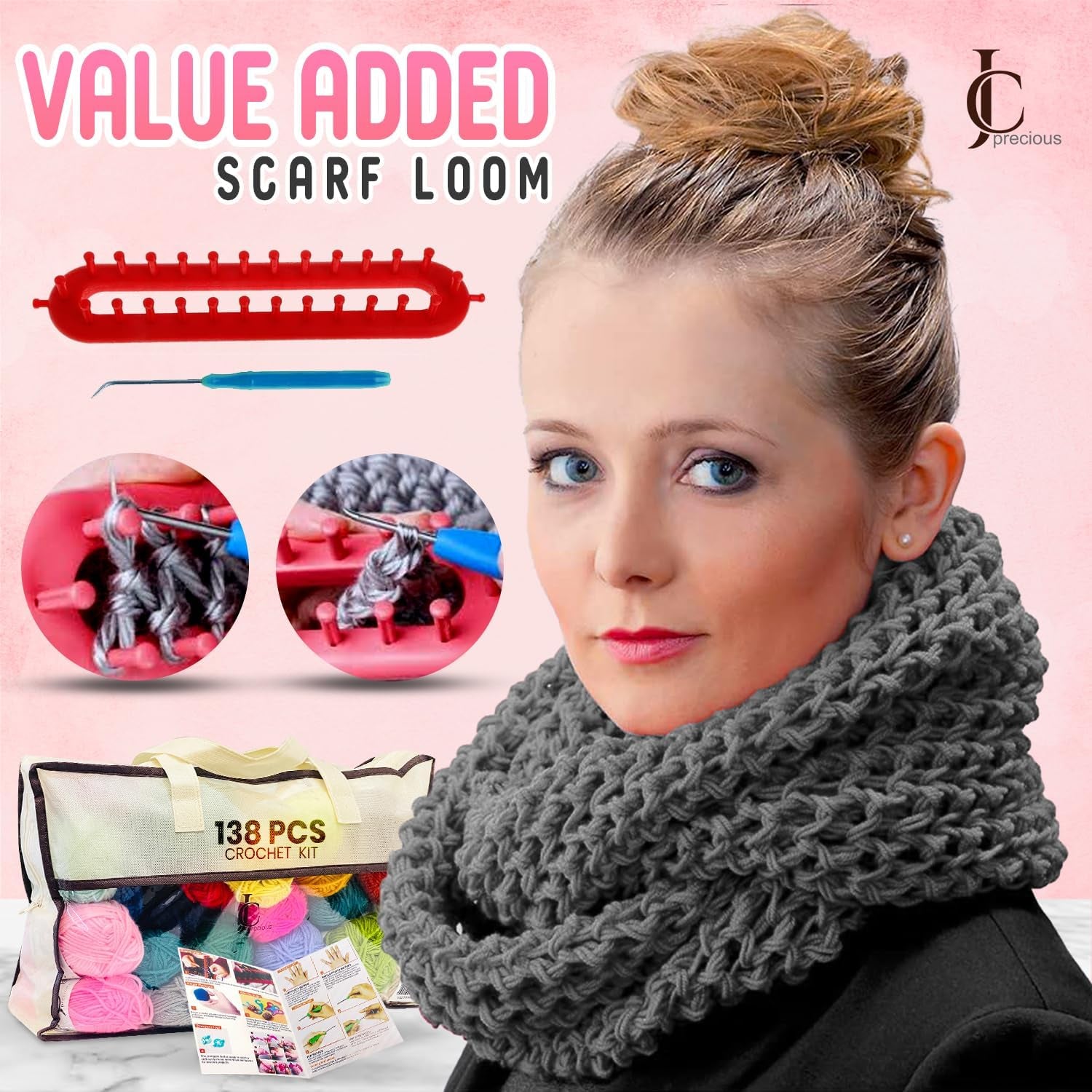 138-Piece Complete Crochet Kit for Beginners Adults & Kids, 25 Acrylic Yarn Colors, Ergonomic Hooks, Scarf Loom, Pompom Makers - Make Amigurumi, Scarves - Learn to Crochet Book - Ideal for All Ages