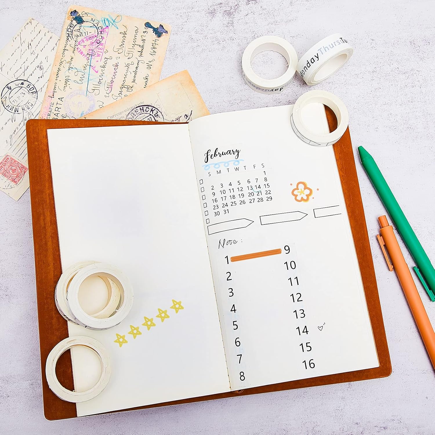 9 Rolls Calendar Washi Tape Set Date Day Week Month Number Calendar Washi Masking Tape Decorative Patterned Marking Tape for Arts Crafts Journal Planner