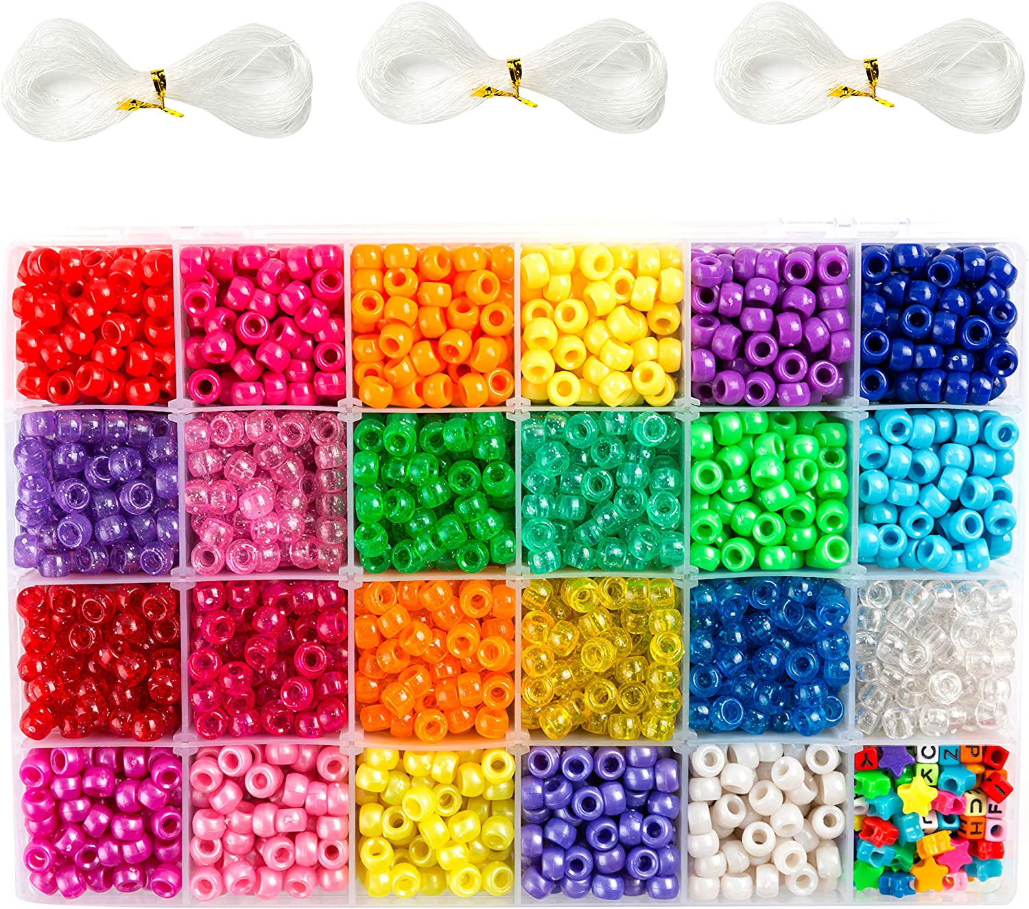 Pony Beads, 3,300 Pcs 9Mm Pony Beads Set in 23 Colors with Letter Beads, Star Beads and Elastic String for Bracelet Jewelry Making by