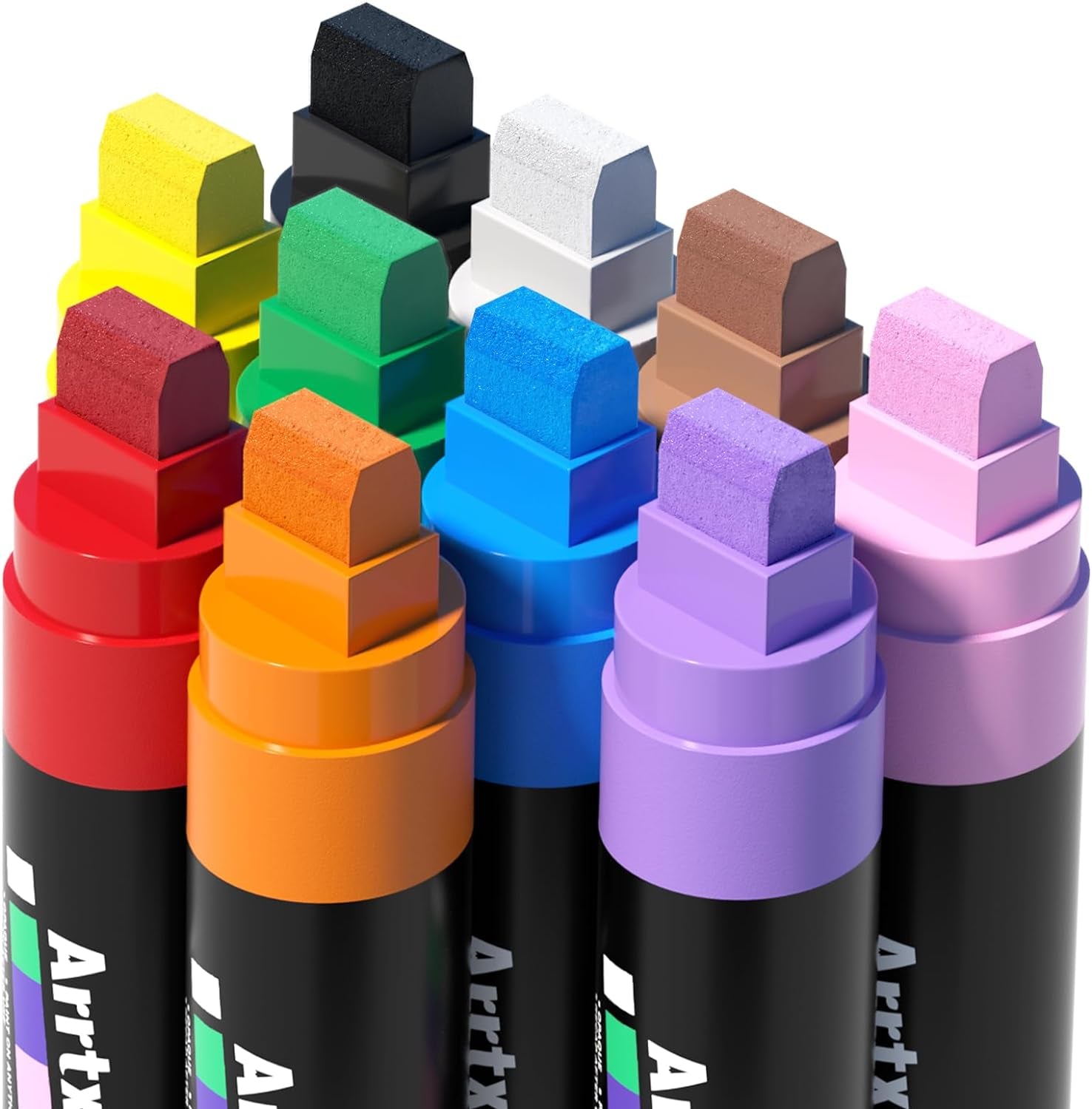 10-Piece Jumbo Acrylic Paint Markers, 15Mm Felt Tip, Waterproof, Odorless, Non-Toxic, Multi-Surface Art Supplies for Rock Painting, DIY Crafts Making