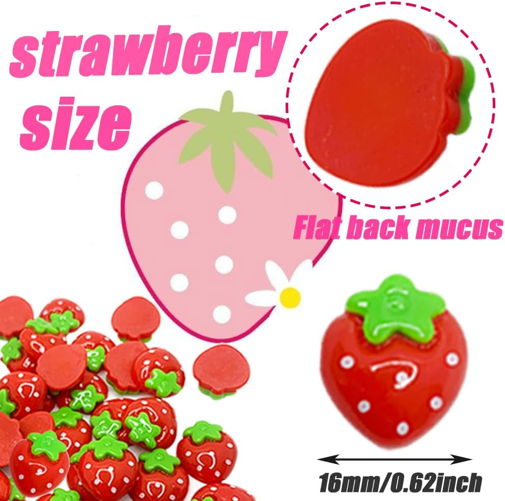 HWAQHDYL 50 Pcs Resin Strawberry Flat Back Cute Flat Back Charms Kids Scrapbooking Embellishment for DIY Craft Decors Hair Accessories Craft Making (B)