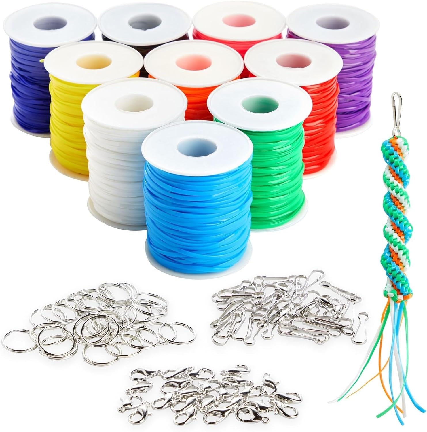 Lanyard String Boondoggle Kit with 10 Rolls (40 Yards Each) for Keychains and Bracelets (100 Total Pieces)