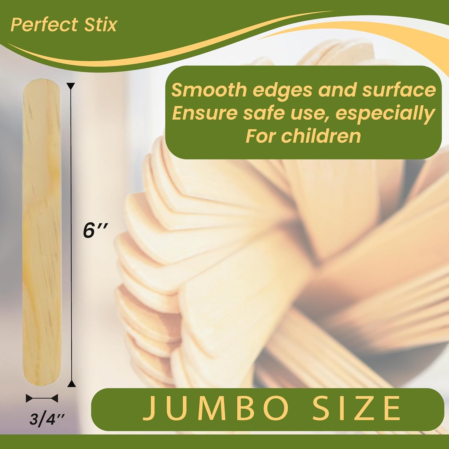 Wooden Poplar Wood Craft Sticks. Jumbo Size, 6 X 3/4, Wood, Natural Poplar Wood, 500Ct. Multipurpose Craft, Popsicles, Waxing, Arts and Crafts.