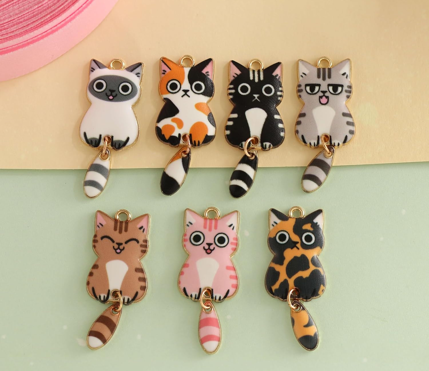 28 Pieces Enamel Cat Charms with Swinging Tails for Jewelry Making and Crafting - Cute Animal Charm for Bracelets Earrings Necklaces Crafts (28Pcs Cat-B)