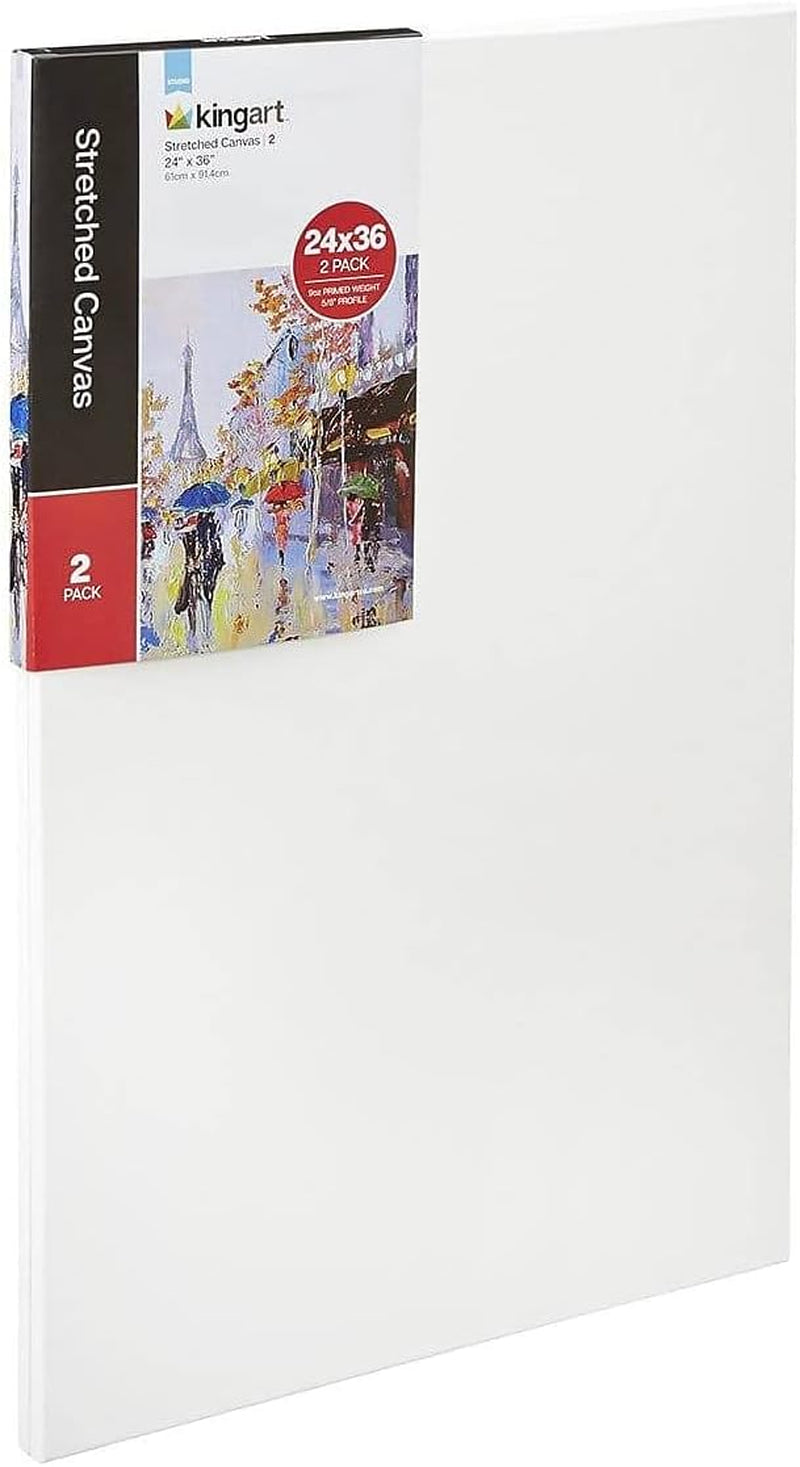 810-2 LARGE White 24" X 36" STRETCHED ARTIST CANVAS, Pack of 2, Gesso Primed - 100% Cotton Rectangular Canvases, 5/8" Profile, Art Supplies for Oil and Acrylic Painting