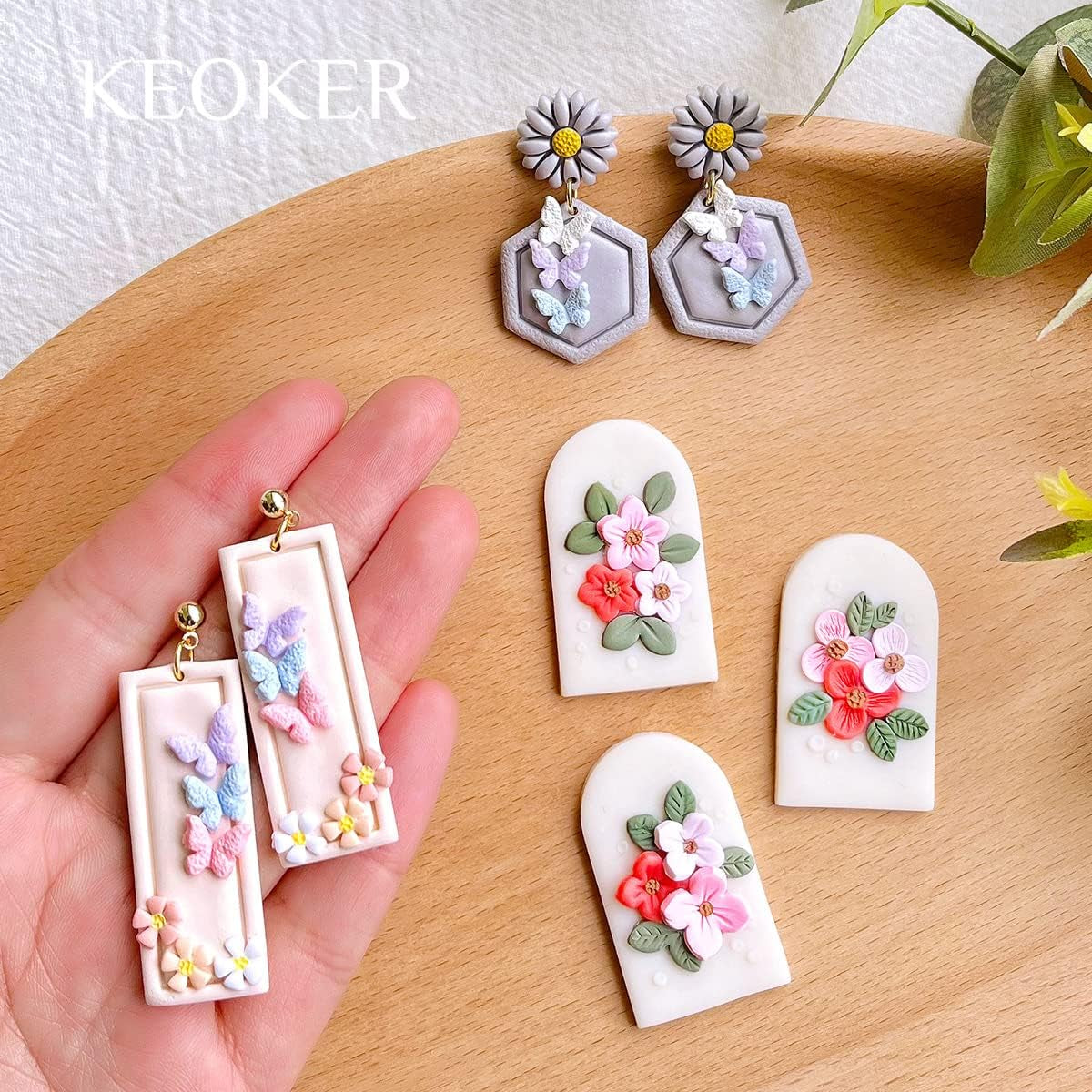 Polymer Clay Cutters - Mini Clay Cutters for Polymer Clay Earrings Making, 6 Shapes Floral & Leaf & Butterfly Micro Clay Cutters, Clay Cutters for Polymer Clay Jewelry