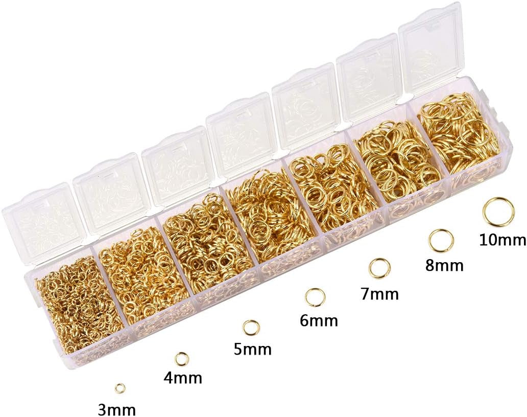 2296Pcs Jump Rings Gold Plated Jewelry Connectors Chain Links 3Mm 4Mm 5Mm 6Mm 7Mm 8Mm 10Mm Box Set Open Jump Rings Gold for Necklace Repair