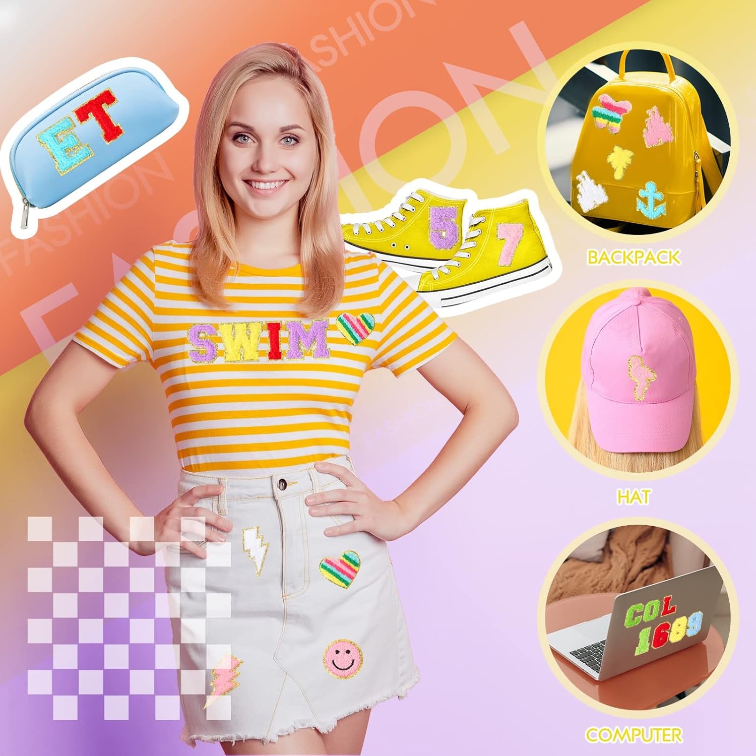 76 Piece Self Adhesive Chenille Letters Patches Cute Chenille Embroidered Patches Letter Patches Number Patches Sticker for DIY Jackets Clothing Patches Mobile Phone Backpacks Hat (Colorful, Classic)