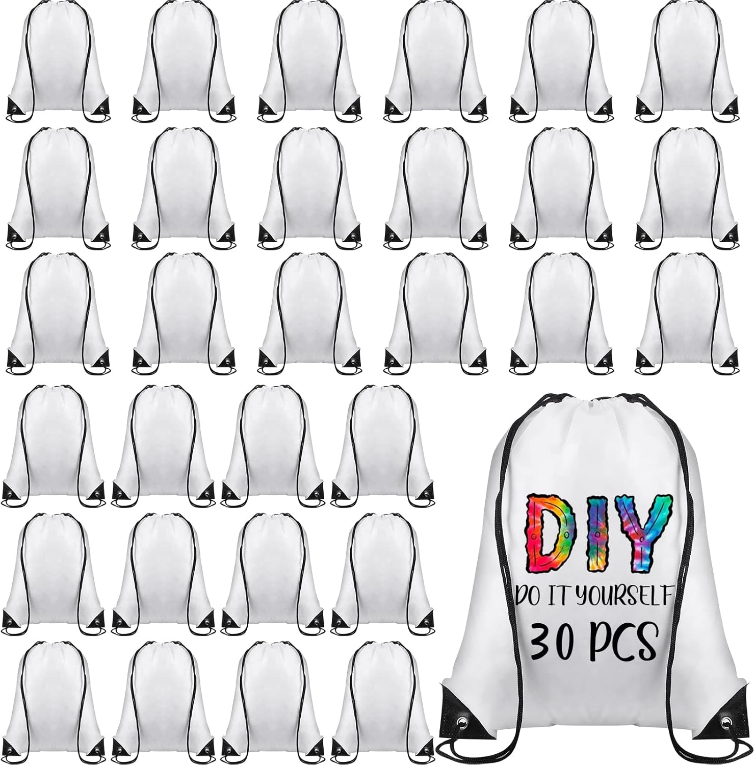 30 Pcs Blank Sublimation Drawstring Bags Drawstring Backpack Bulk Heat Press Reusable Sublimation Bags Cinch Bag Sackpack for Gym Sport DIY Craft Operation Christmas, White
