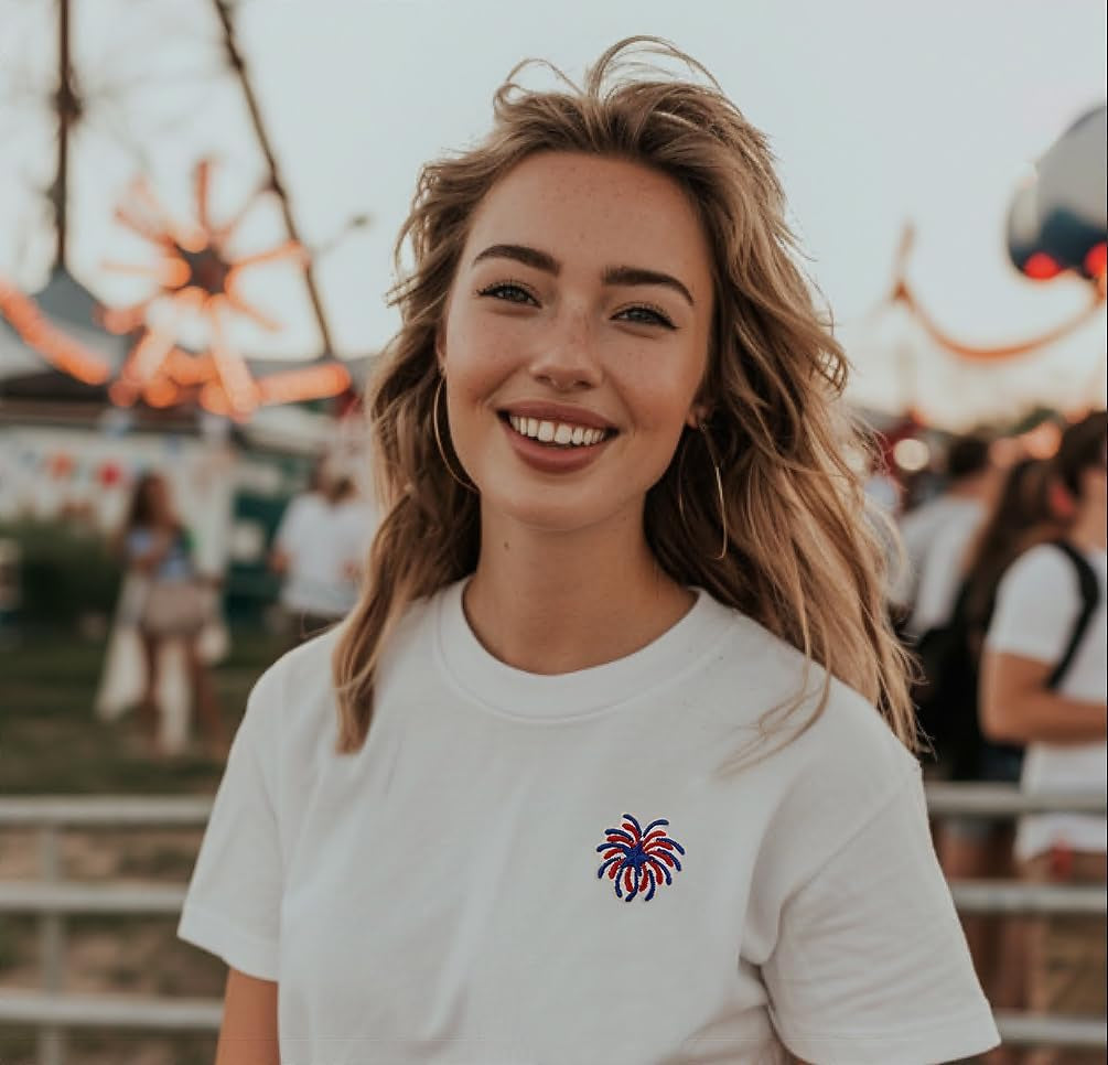 Patriotic US Flag Fireworks Embroidered Iron on Patch