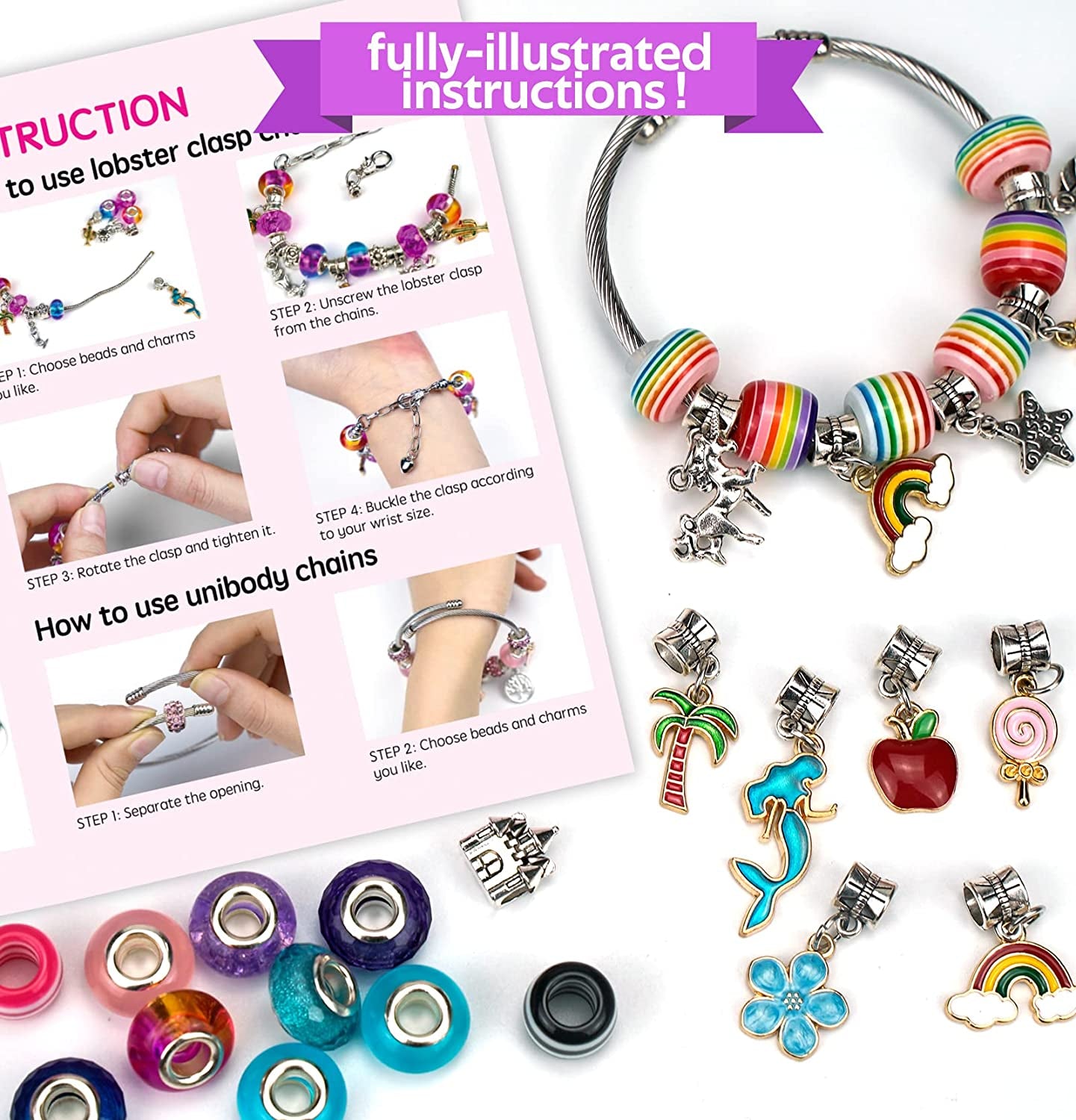 Charm Bracelet Making Kit, Jewelry Making Kit Trendy Stuff for Kids Ages 6-12, Unicorn Toy Cute Stuff for Teen Girls Gifts Birthday Gift, Crafts for Girls 6 7 8 9 10 11 12 Year Old