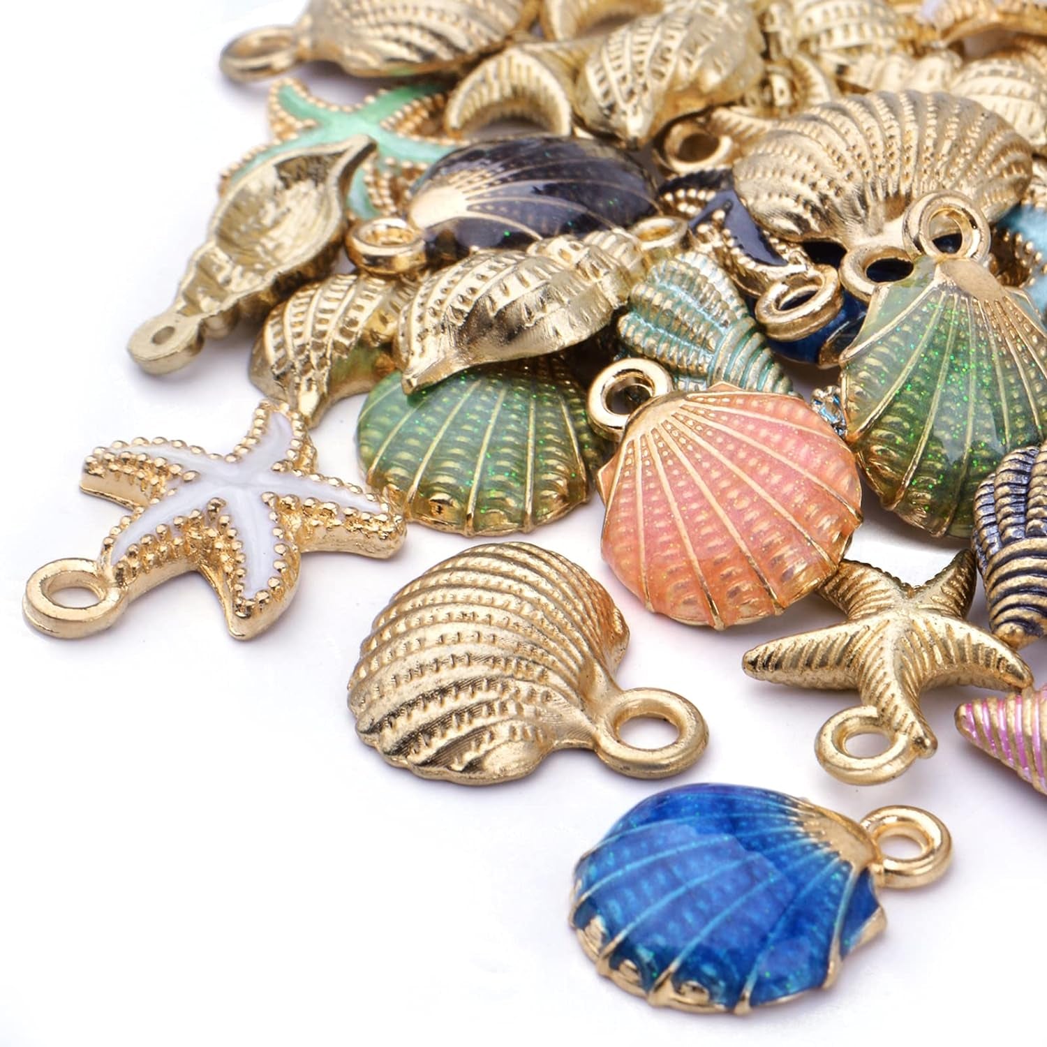 60Pcs Alloy Ocean Starfish Seashell Conch Charms Colorful Enamel Ocean Life Sea Animal Pendants Charms Craft Supplies for DIY Jewelry Making Birthday Wedding Party Favor Gifts