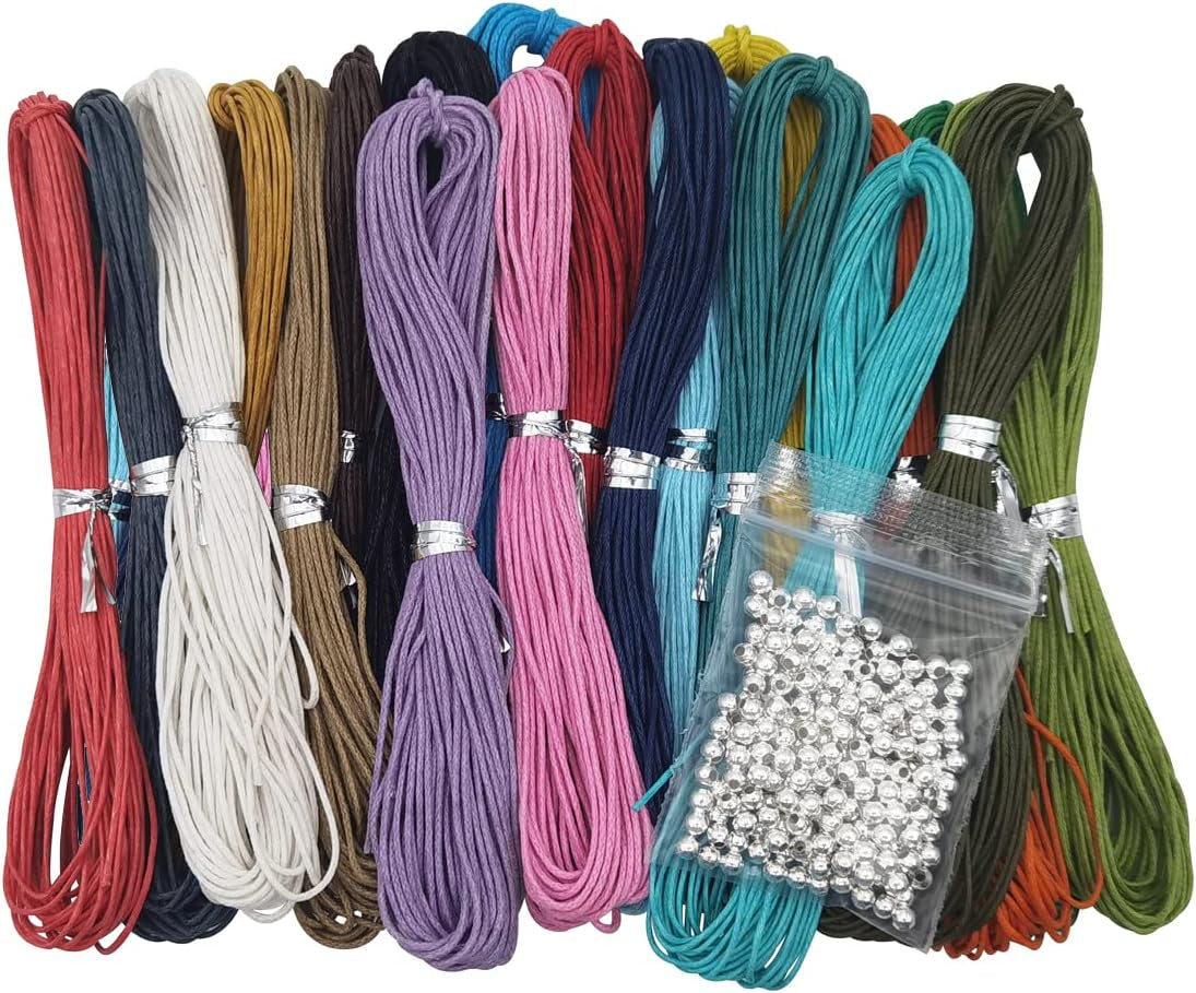 40 Colors 1Mm Jewelry Making Beading Crafting Macrame Waxed Cotton Cord Thread with 200 Silver Metal Beads, 10 Yards Each Color
