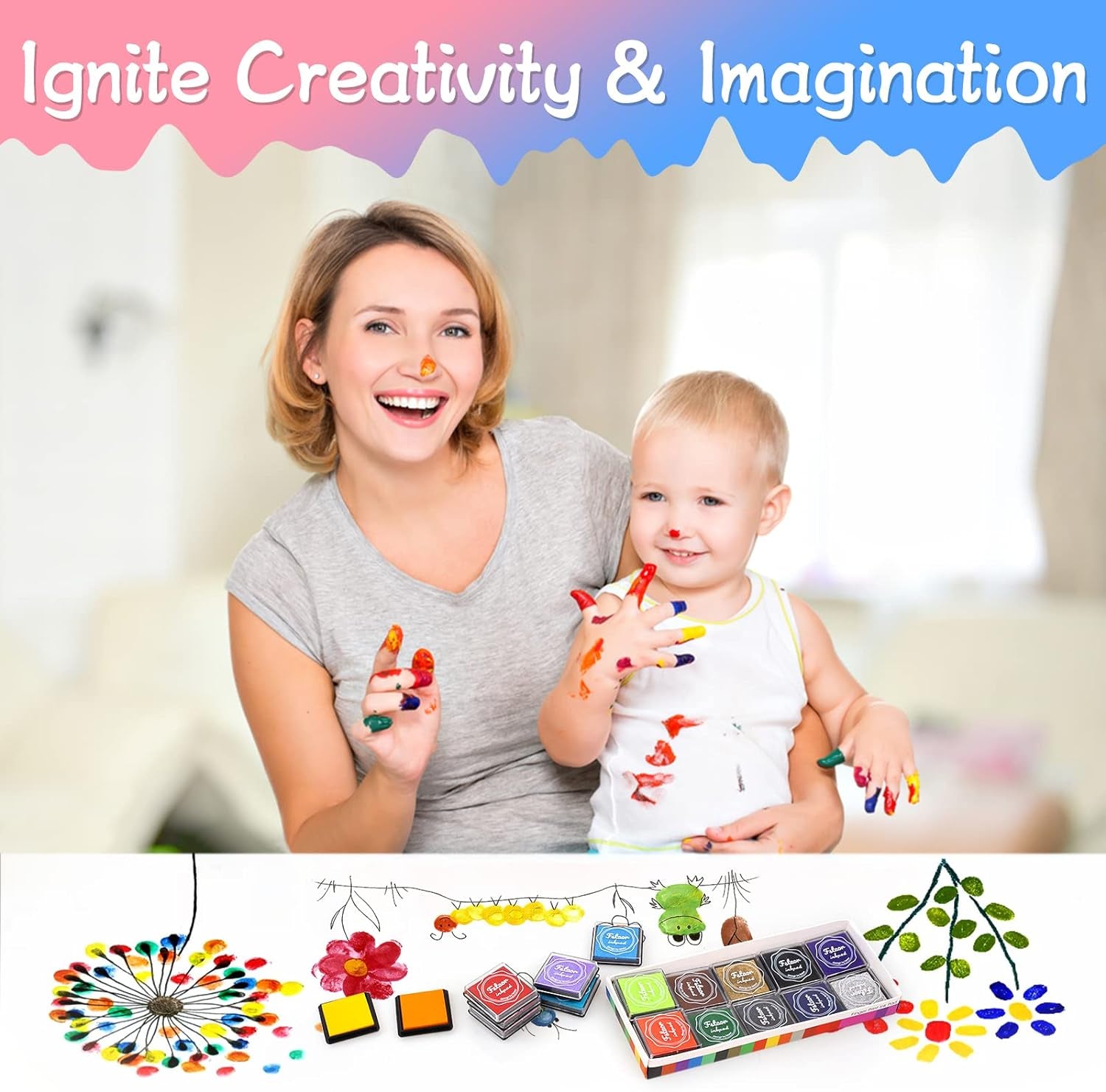 20 Colors Washable Ink Pads for Kids Rubber Stamps, Fingerprint Crafts Stamp Pad for Kids, Paper, Scrapbook, Fabric, Wood (Pack of 20)