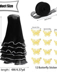 Black Flower Wrapping Paper Kit - 4.37 Yards Pearl Lace Mesh for Bouquets, Wave Tulle with Ribbons and 3D Butterflies - Floral Wrap Florist Supplies (Black)