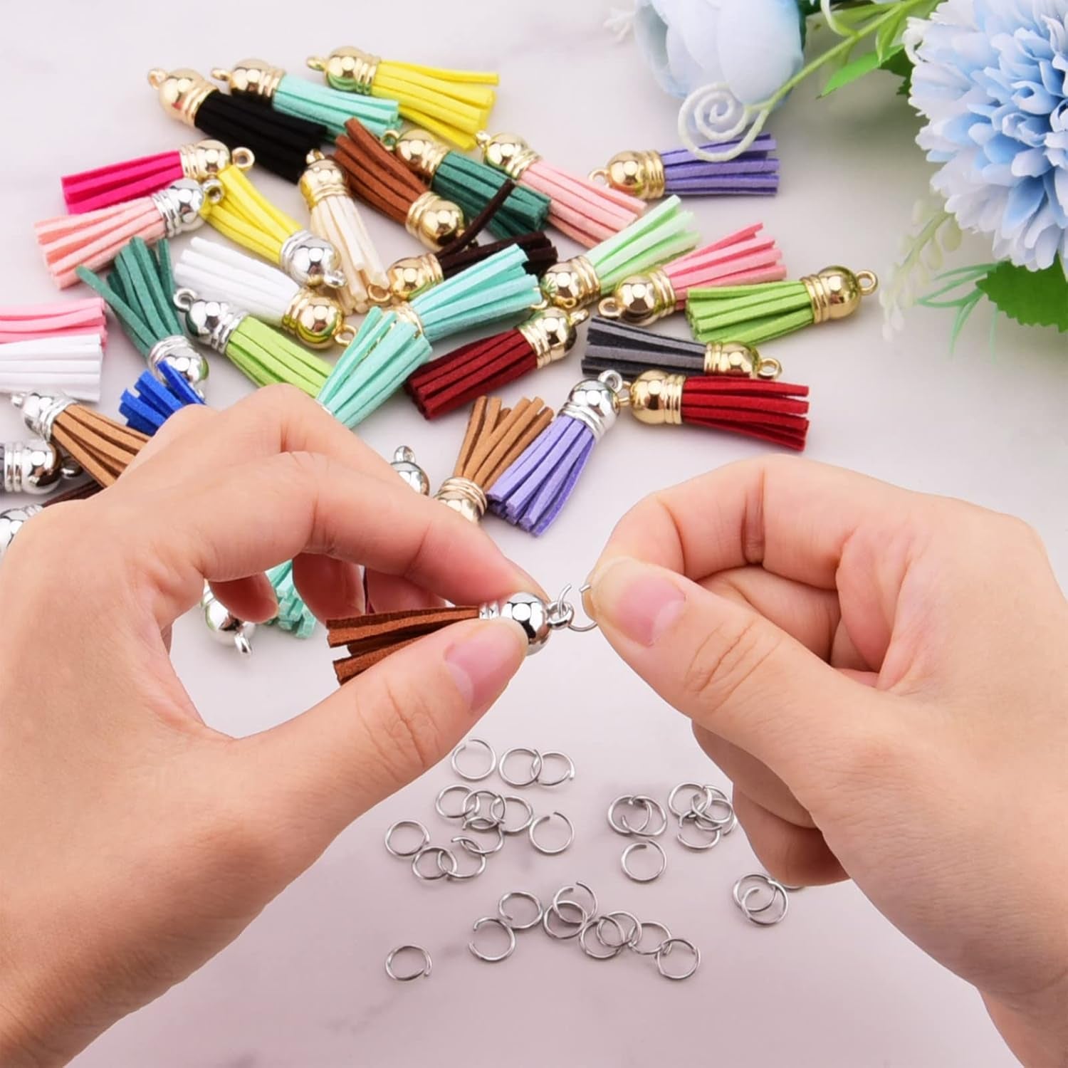 80 Pieces Leather Tassel Keychain Tassels Pendants Charm Tassel for DIY Crafts, Jewelry Making (1-1/2 Inch)