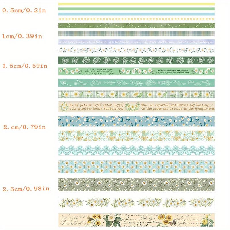 Washi Tape Set, 20 Rolls Aesthetic Decorative Floral Masking Tape,Green Flowers Washi Tapes for Scrapbooking Supplies,Journaling Supplies,Diy Crafts,Junk Journal Supplies