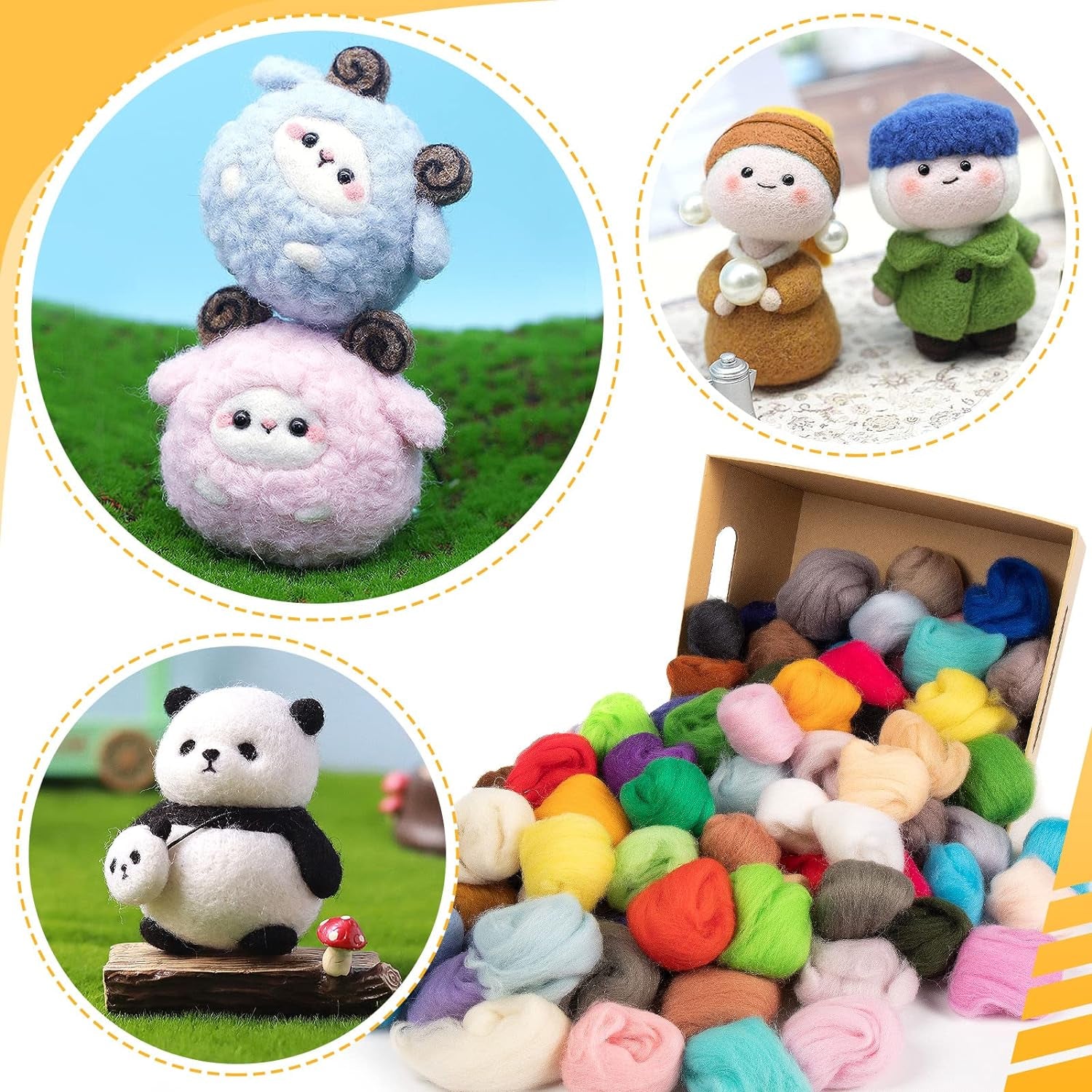 96Pcs 10.4 Oz Needle Felting Wool- 48 Colorful Nature Fibre Wool Yarn Roving Needle Felting Hand Spinning for Wool Felting Yarn Supplies DIY Craft Materials, 3G/Pack