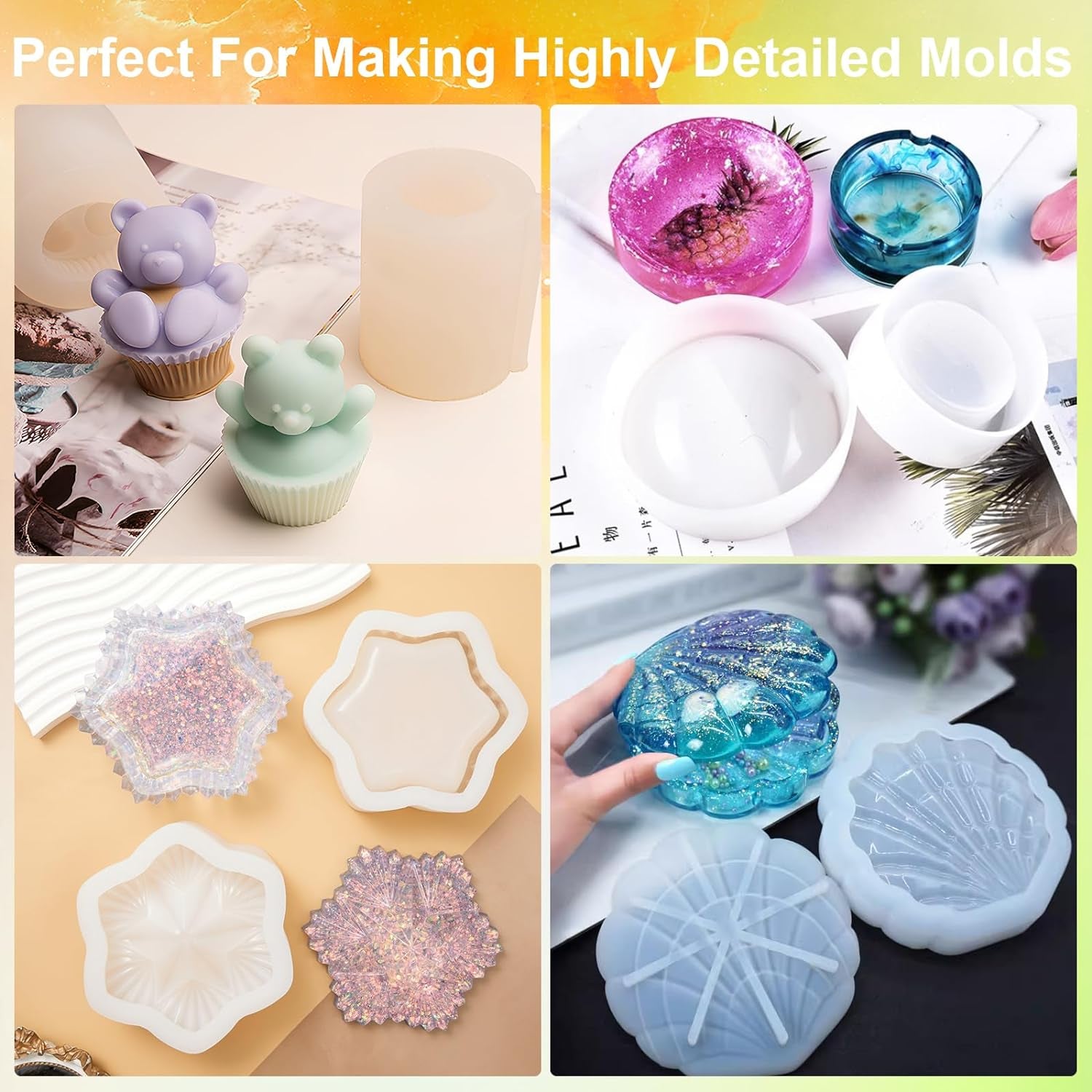 Silicone Mold Making Kit,48Oz Super Elastic Liquid Silicone for Mold Maker, Fast Cure Translucent Silicone Rubber for Casting Mold,Silicone Mold,Candle Mold,Soap Mold,Food Mold
