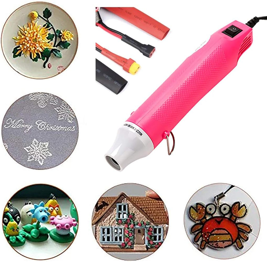 Heat Gun, Crafts Heating Tool Epoxy Resin Molds Silicone Embossing Craft Dryer Paint Blower for Acrylic Pouring Bubble Buster Small Art Heater Blow Guns (Pink)