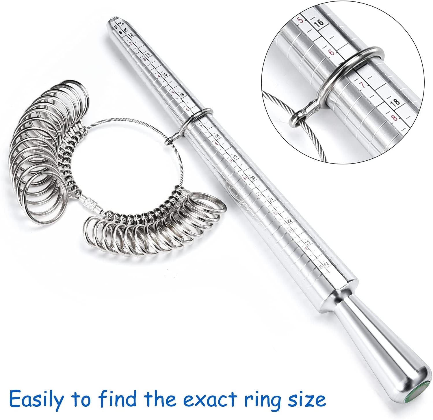 Ring Sizer Measuring Tool,  Aluminum Ring Mandrel Dual Measurement Size Metal Rings Sizers Tools Kit Adjuster for Women Men Rings