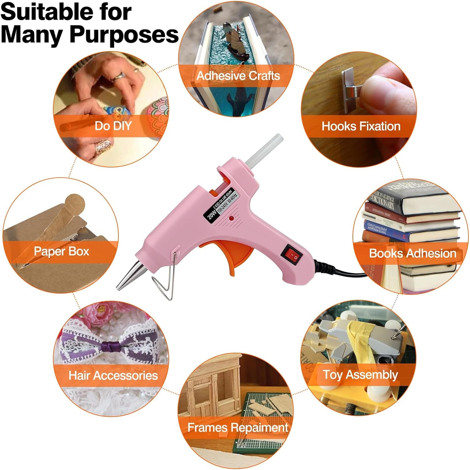 Mini Hot Glue Gun, Hot Melt Gun with 30 Glue Sticks for Arts Crafts, Mini Glue Gun Kit for Kids School Craft and Quick Home Repairs (Multicolored, 20W, 8 Pieces)