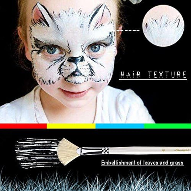 Fan Brush Set - Hog Bristle Natural Hair - Artist Soft Anti-Shedding Paint Brushes for Acrylic Watercolor Oil Painting, Long Wood Handle with Case, Set of 6