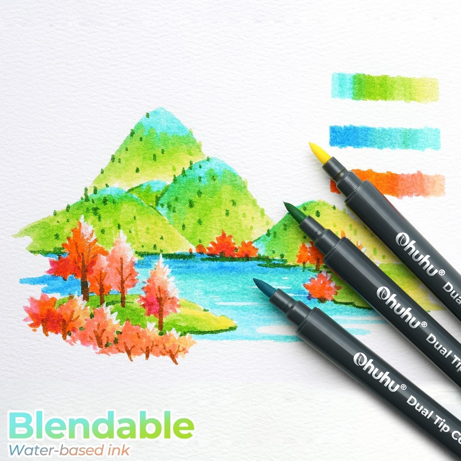 Markers Brush Tip 48-Colors with 36-Sheet Coloring Book - Double Tipped Markers for Adults Coloring Books - Art Marker Set Bundles with 100% Bleed-Proof Coloring Pages - Fine & Brush Dual Tips