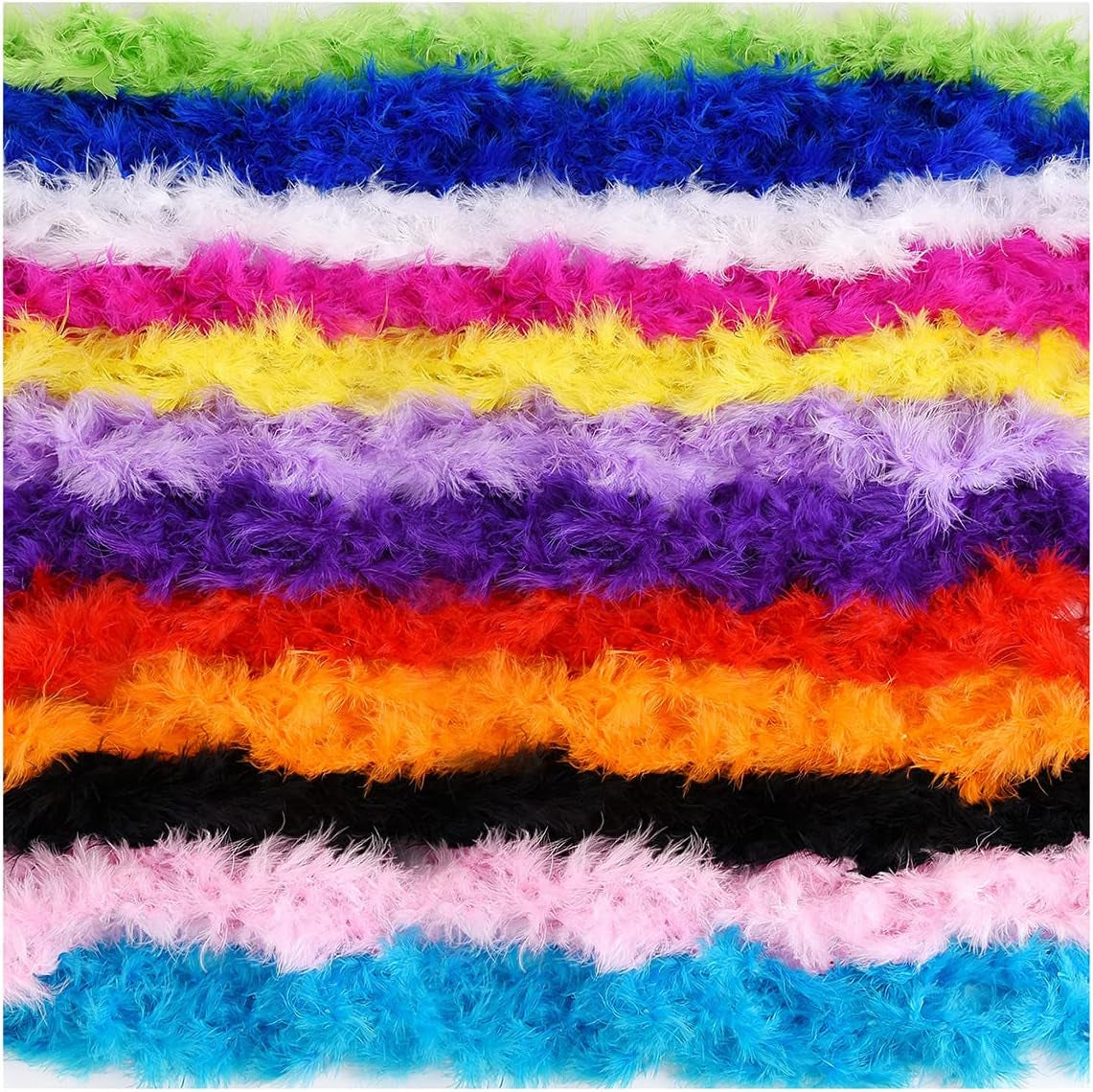 12 Packs 6.6Ft Colorful Feather Boas, Turkey Feathers Boa Rainbow Boa Chandelle Feather Boa Colorful Marabou Feather Boas for Craft Wedding Party Dress up Halloween Costume Decoration