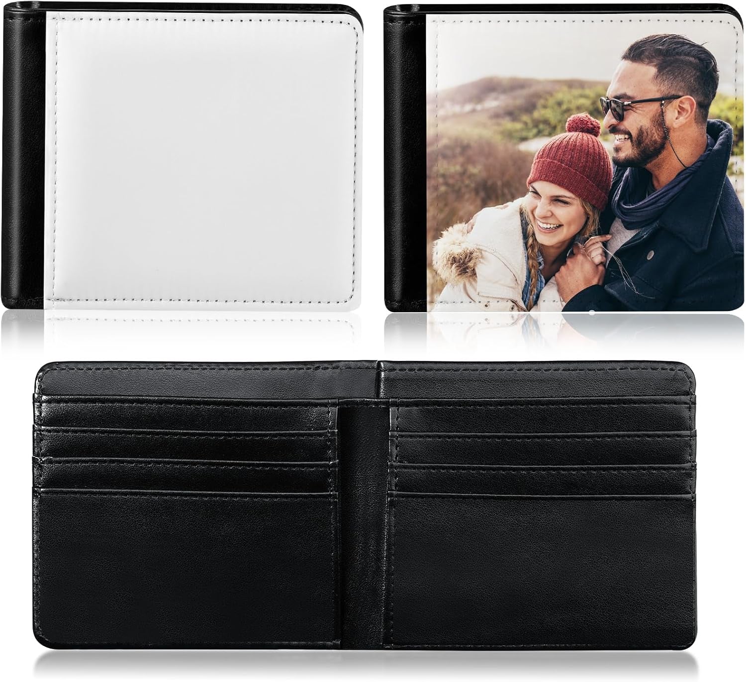 4 Pieces Sublimation Wallet Blank Heat Transfer Wallet Blank Sublimation Wallet DIY Wallet Slim Men Compact PU Leather Wallets with ID Windows and Card Slots for Travel Work Graduation