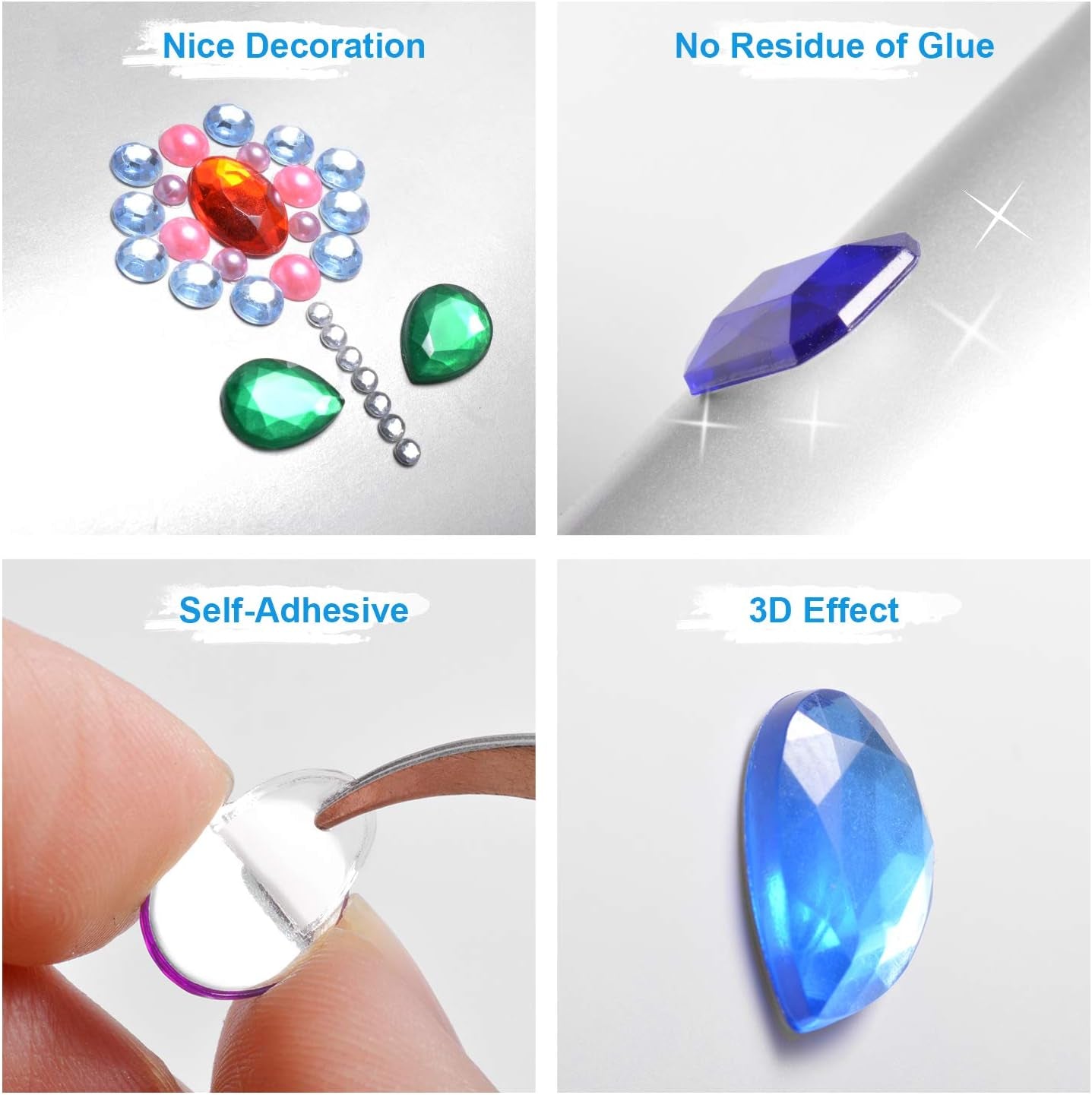 Rhinestone Stickers Self-Adhesive, 1141Pcs Gems for Crafts Bling Jewel Crystal Stickers for DIY Craft Nail Body Makeup Festival