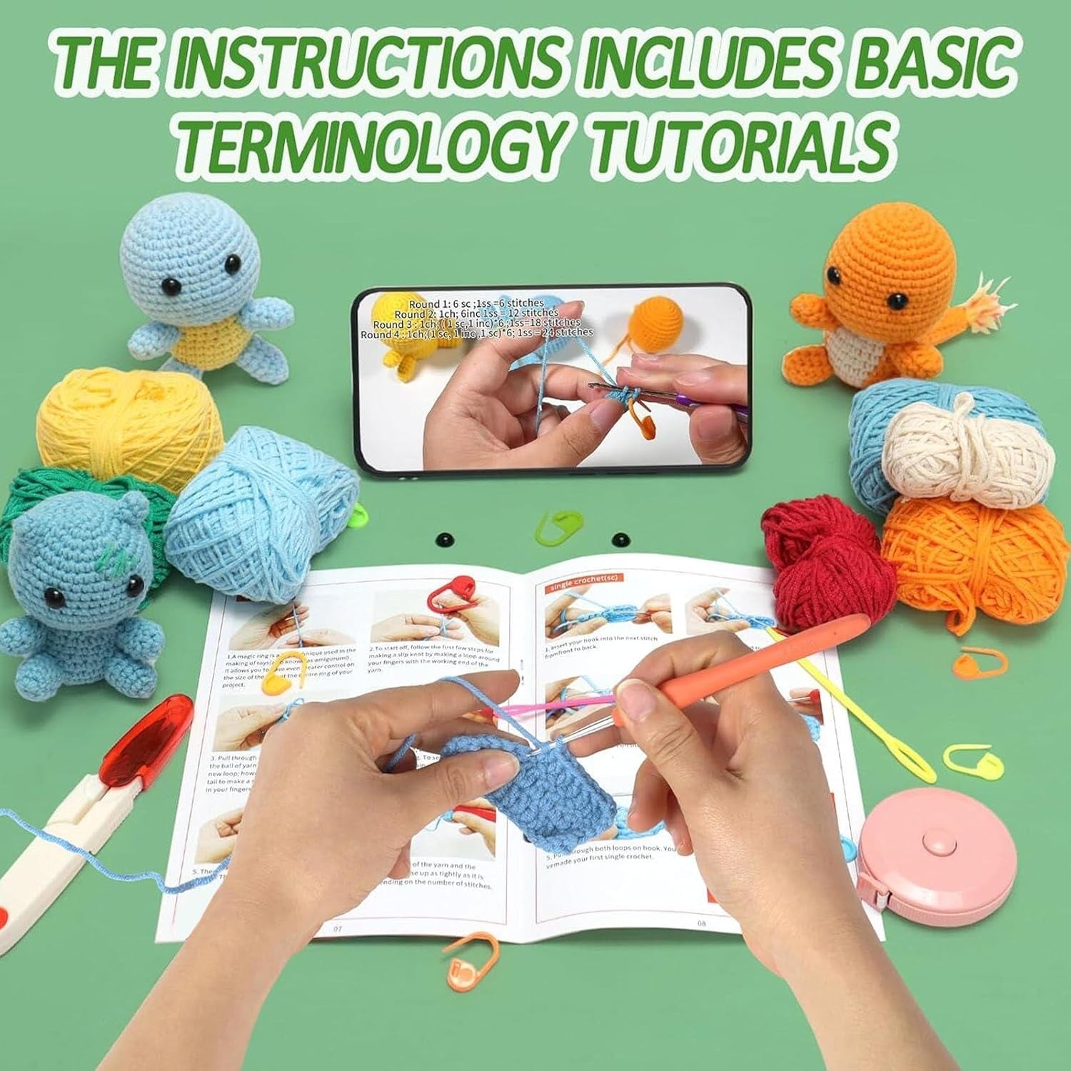 Crochet Kit for Beginners, Complete 4 PCS Cute Animals Crochet Kits for Adults with Step-By-Step Instructions and Video Tutorials - Best Knitting Birthday Gift (4P, Cute Animals)