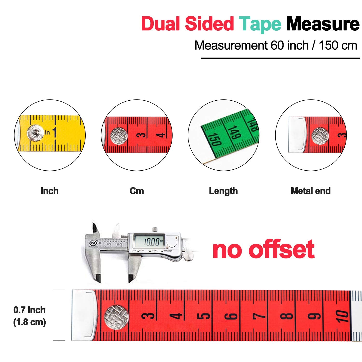 Tape Measure Measuring Tape for Body Fabric Sewing Tailor Cloth Knitting Home Craft Measurements,60-Inch/150-Cm Soft Multicolor Tape Measure Body Measuring Tape Set with Snap Button Closure,Dual Sided
