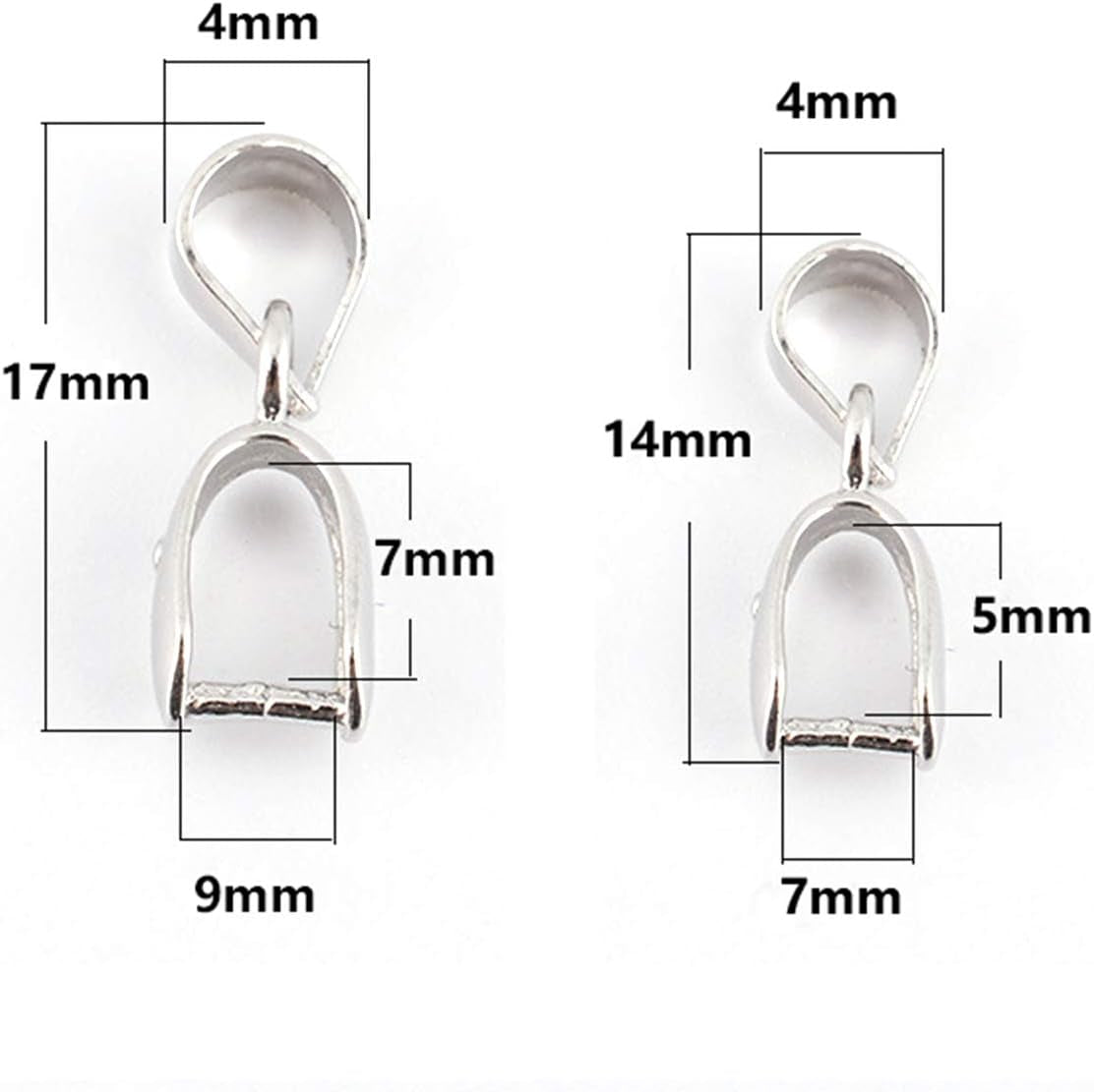 2Pcs 925 Sterling Silver Pendant Bail Connector Pinch Clasp for Necklace DIY Jewelry Craft Making Handmade Beading Fittings Accessories 1.7Cm