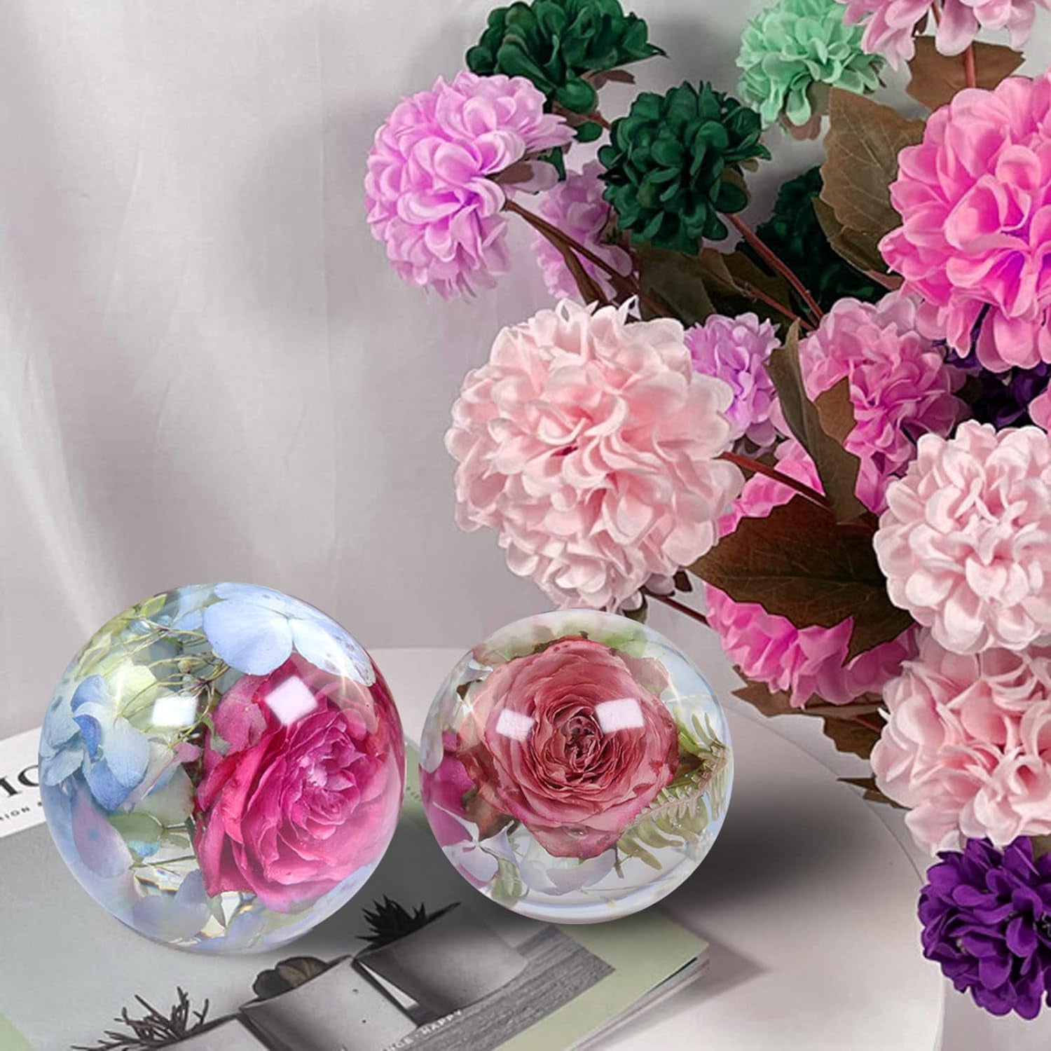 2Pcs Large Sphere Resin Molds,4.7'' & 4'' Crystal Ball Silicone Resin Molds for Flowers Preservation,Seamless Orb Epoxy Resin Molds for DIY Resin Art Candle Soap Making Home Decor