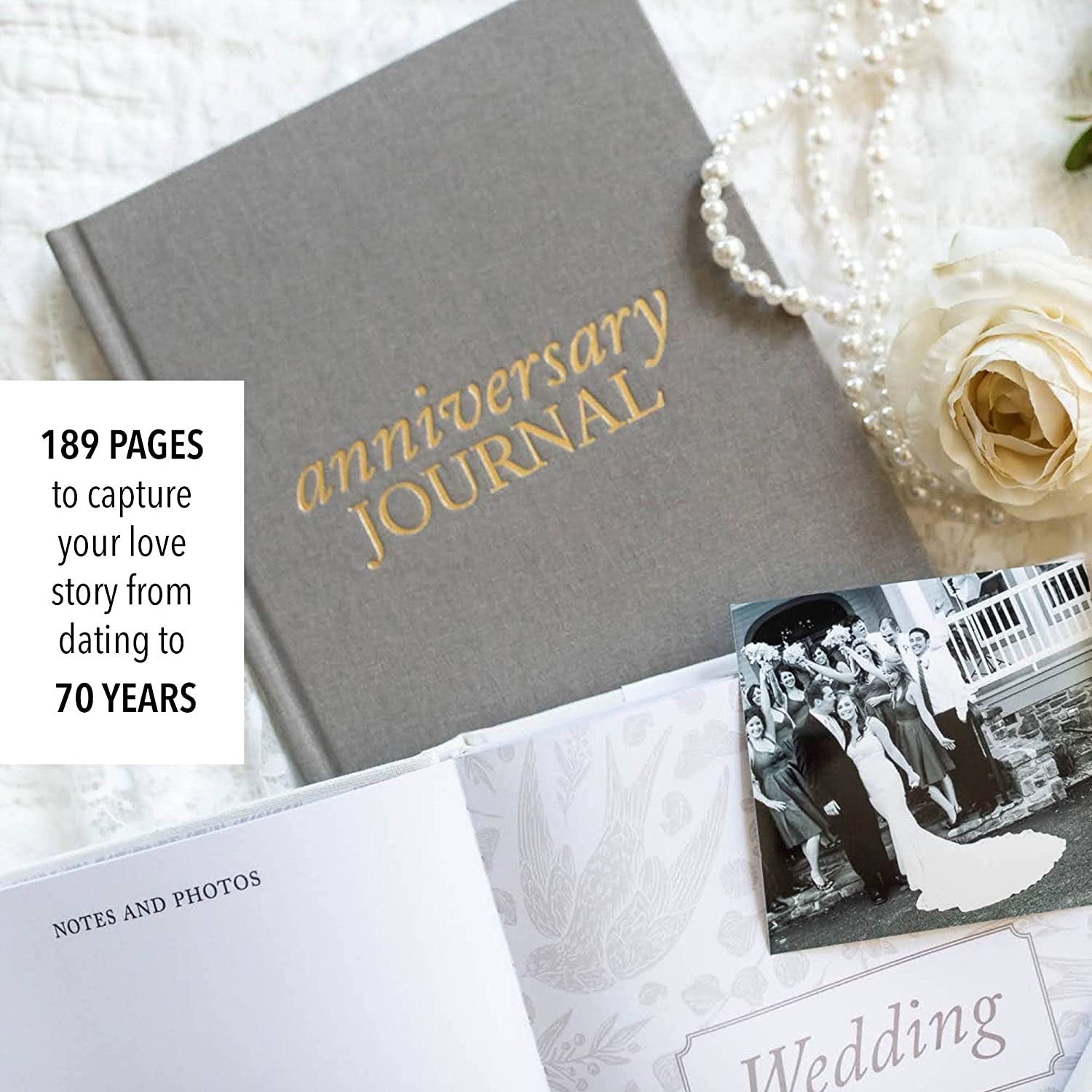 Wedding Anniversary Journal (Taupe, 189 Pages) by Duncan & Stone - Anniversary Book for Couple - Marriage Memory Book & Photo Album - Unique Wedding Gifts for Couple