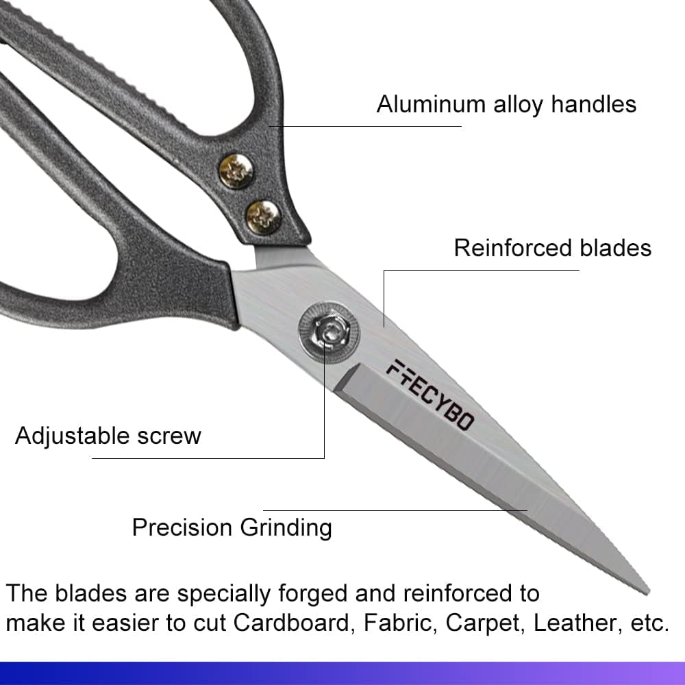 Heavy Duty Scissors 9'', All Purpose, Leather Scissors, Reinforced Stainless Steel Blades with Metal Handles for Home, Office, Easy Cutting Cardboard, Fabric, Carpet, Leather