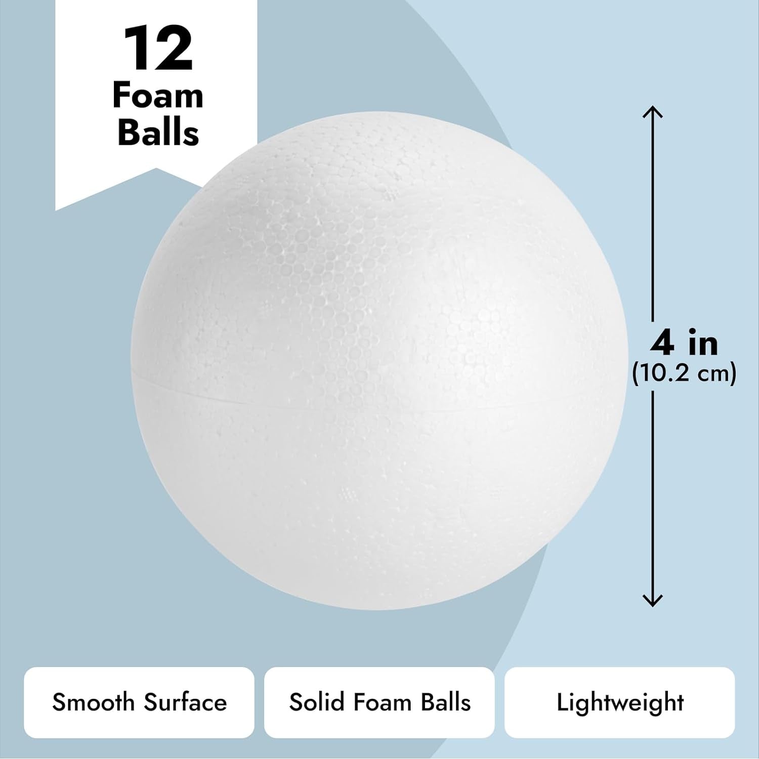 4 Inch Foam Balls for Crafts - 12 Pack round White Polystyrene Spheres for DIY Projects, Ornaments, School Modeling, Drawing