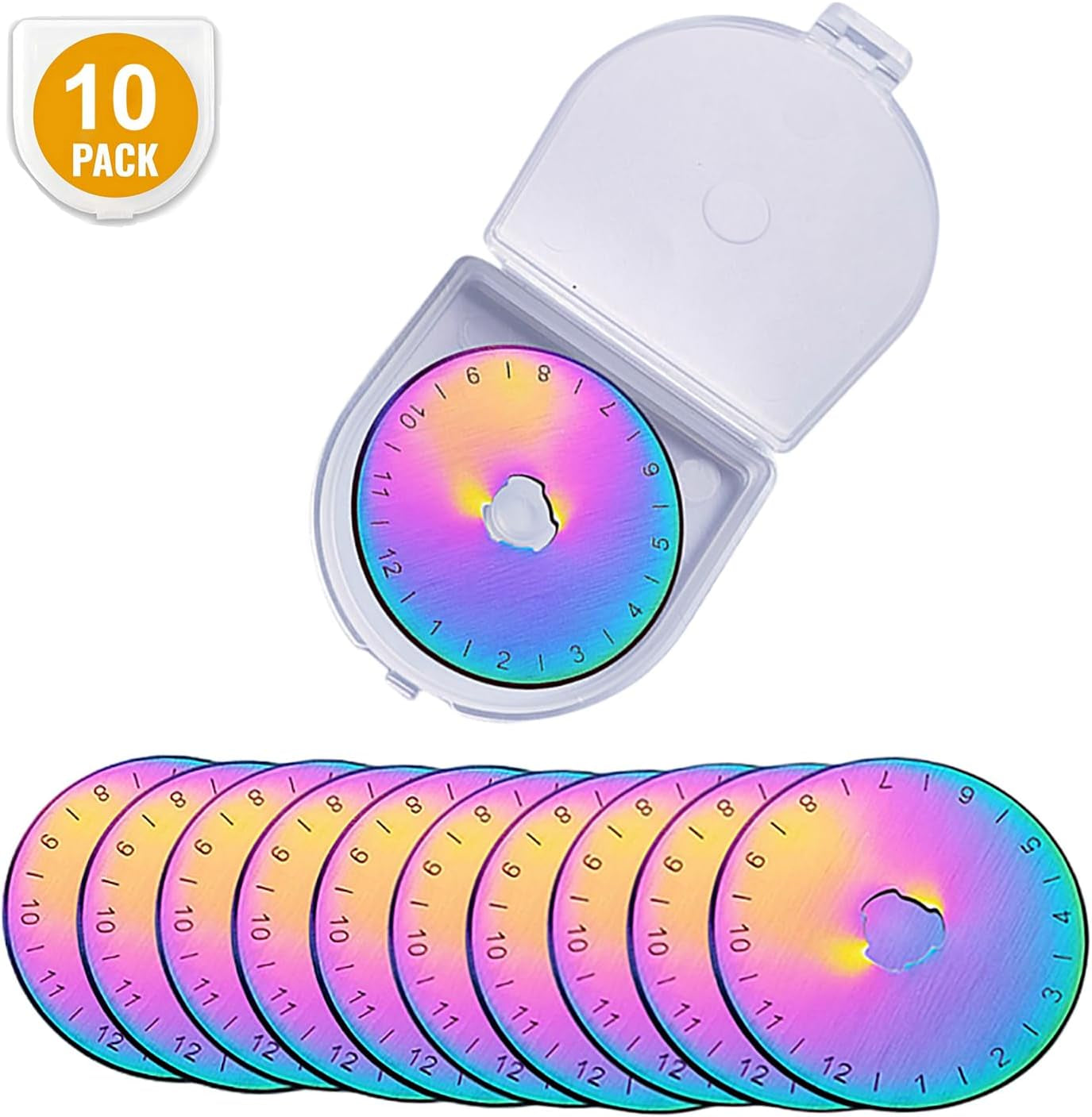 45Mm Rotary Cutter Blades,Replacement Blades,Fits Fiskars,Olfa,Martelli,Dremel,Truecut,Dafa,Sks-7,Fabric Cutting Blades Refill for Quilting Scrapbooking Sewing Arts &amp;Crafts,10 Pack (Rainbow)