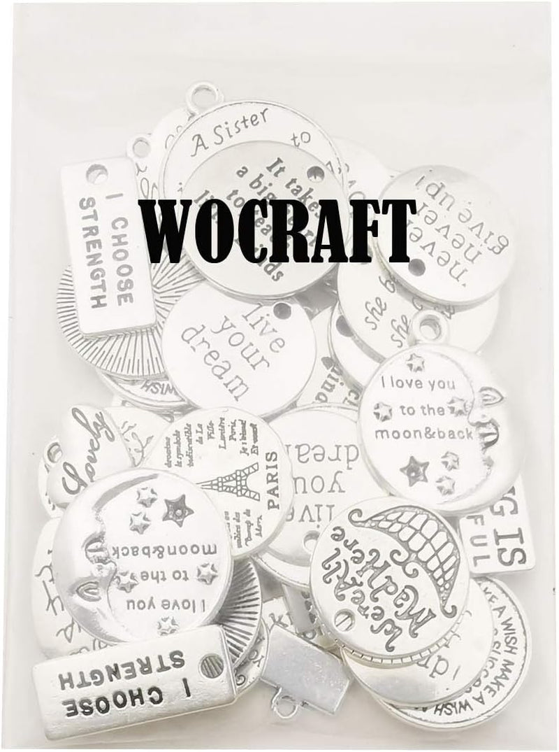 40Pcs Inspiration Words Charms Craft Supplies Beads Charms Pendants for Jewelry Making Crafting Findings Accessory for DIY Necklace Bracelet (M331)
