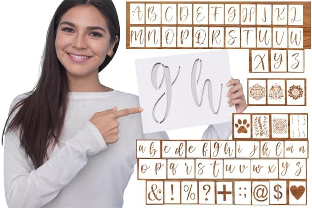 6 Inch Large Letter Stencils for Painting on Wood, Canvas &amp; More - 55 Reusable Calligraphy Alphabet Stencils, Numbers, Mandala Designs - Farmhouse and Welcome Signs, Holidays, Craft Projects
